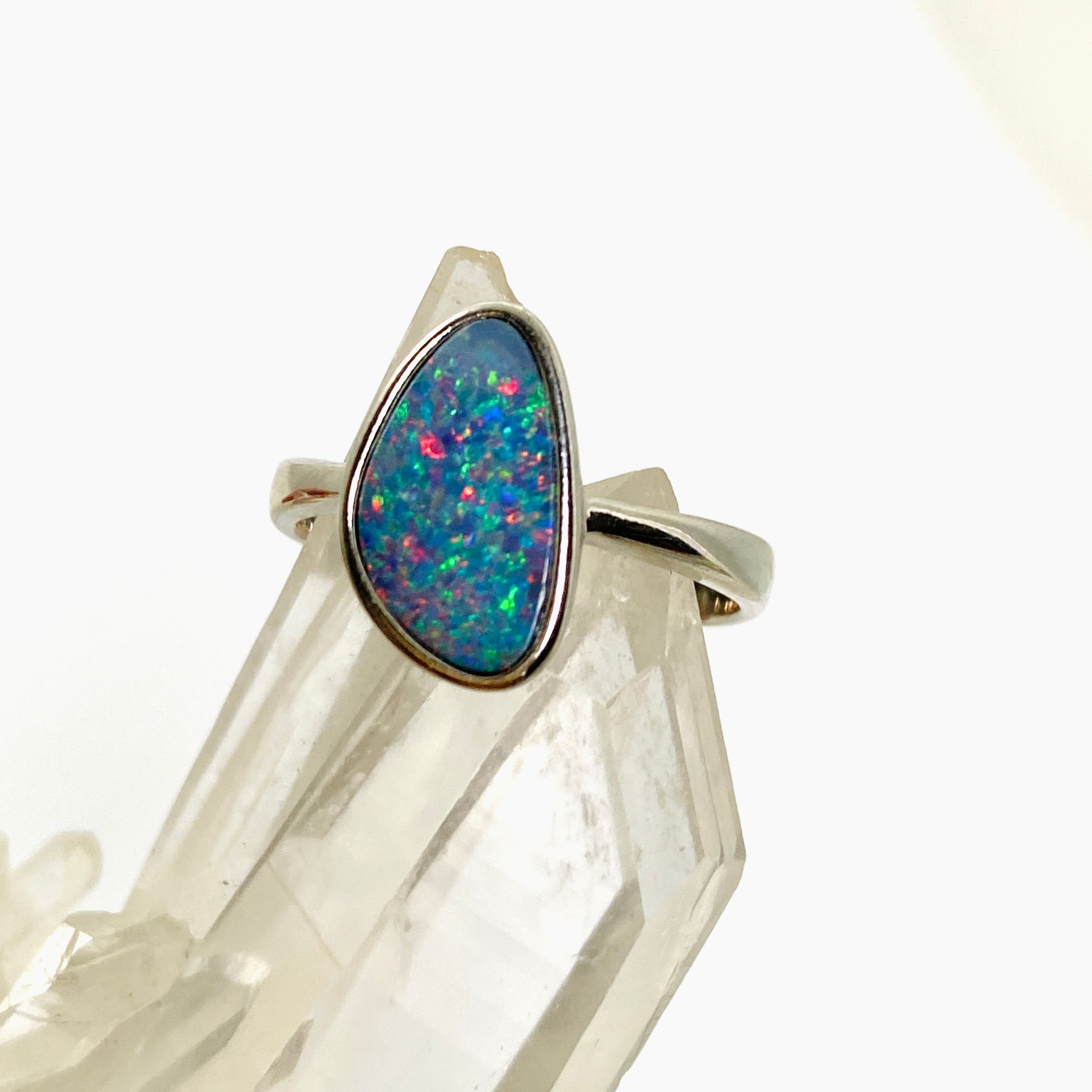 Opal Doublet Freeform Cabochon Ring - Size 7 (Coober Pedy Origin) | Natural Gemstone Jewelry for Women | Perfect for Weddings, Anniversaries & Special Occasions