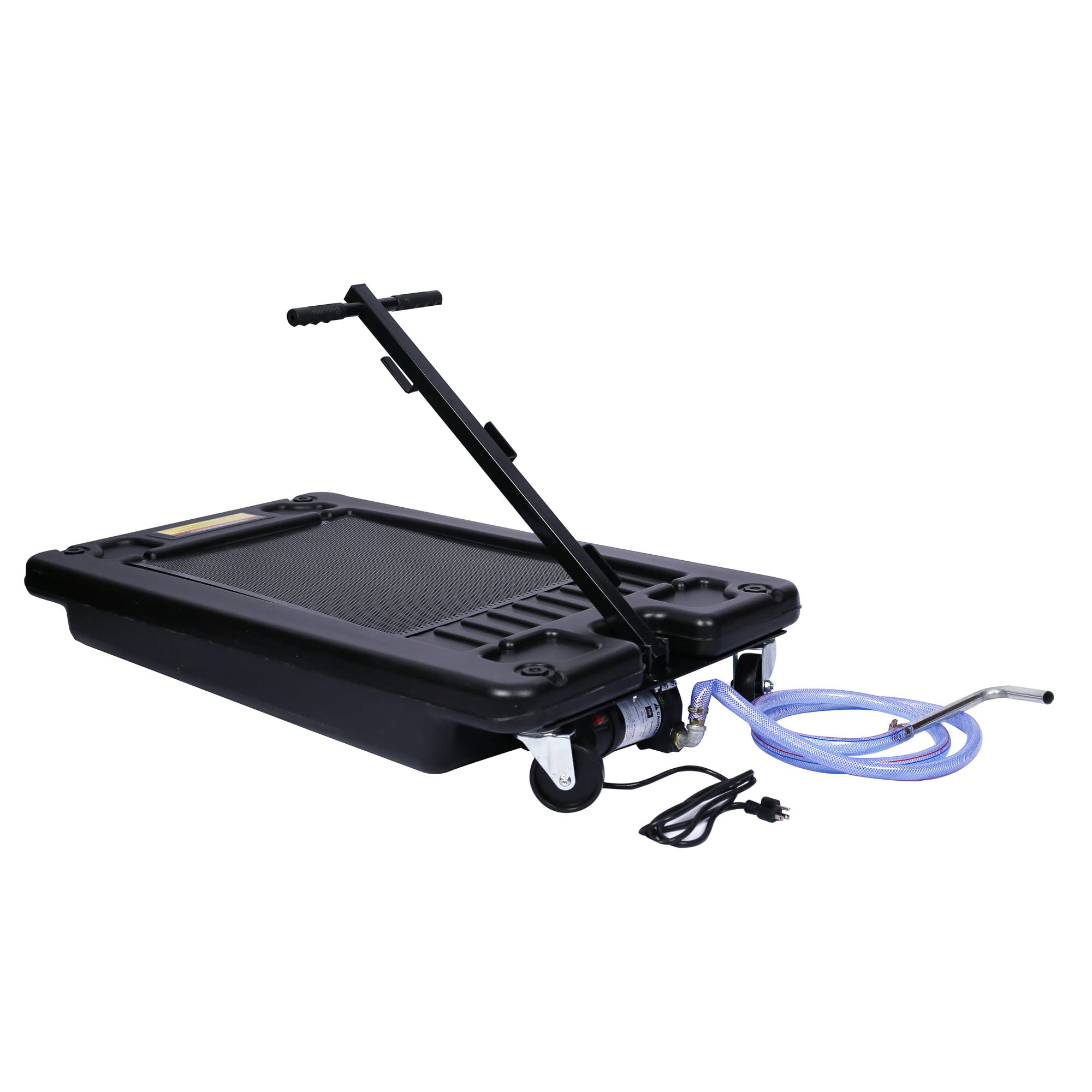 17 Gallon Oil Drain Pan with Electric Pump - Portable Low Profile Oil Change Tank for Cars, SUVs & Trucks - Large Capacity Drain Pan with Hose & Swivel Caster Wheels - Ideal for DIY Auto Maintenance & Professional Garage Use (Black)