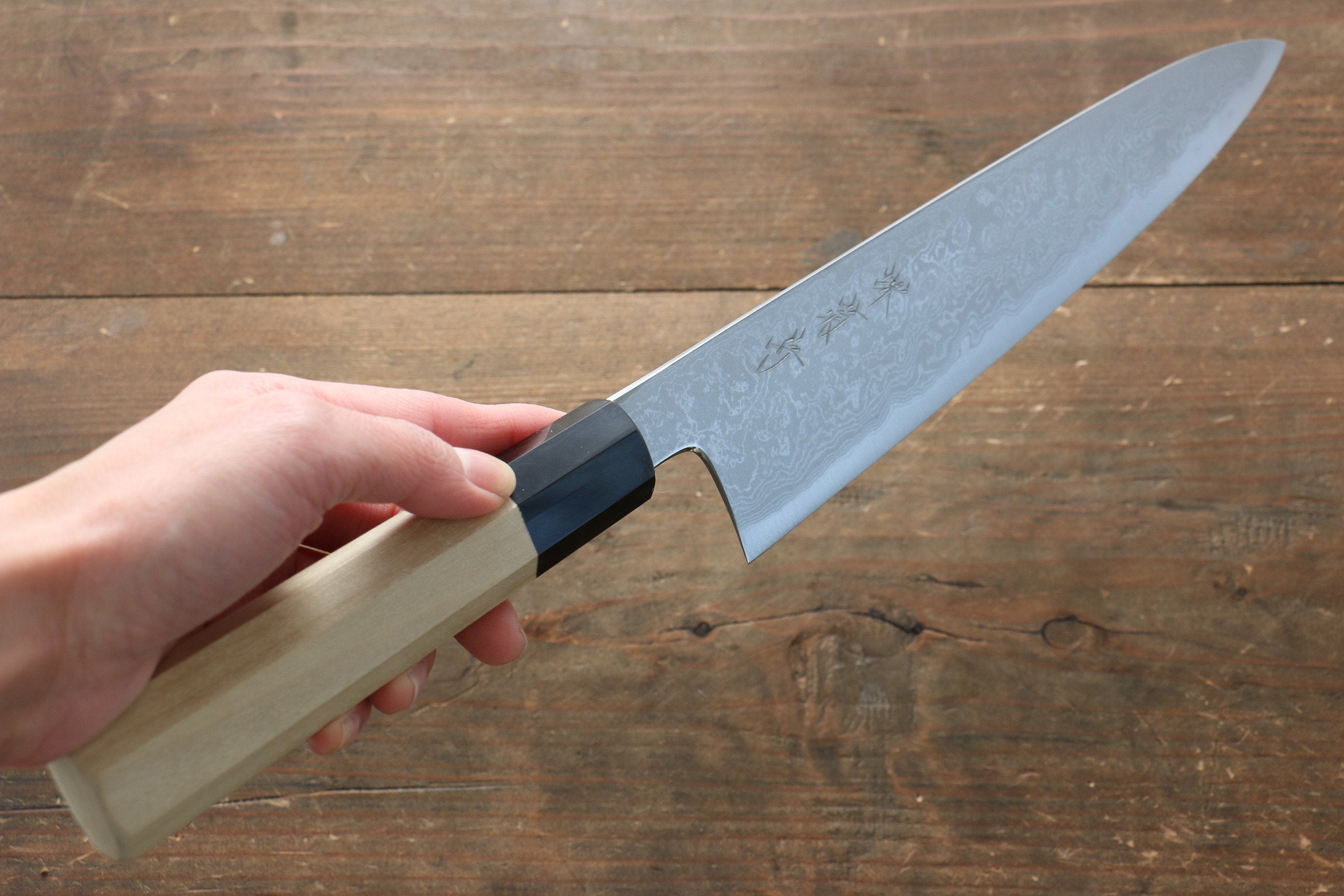 Premium Kikumori Blue Steel No.1 Damascus Gyuto Chef Knife 240mm - Japanese Magnolia Wood Handle - Perfect for Sushi, Meat Slicing & Professional Kitchen Use