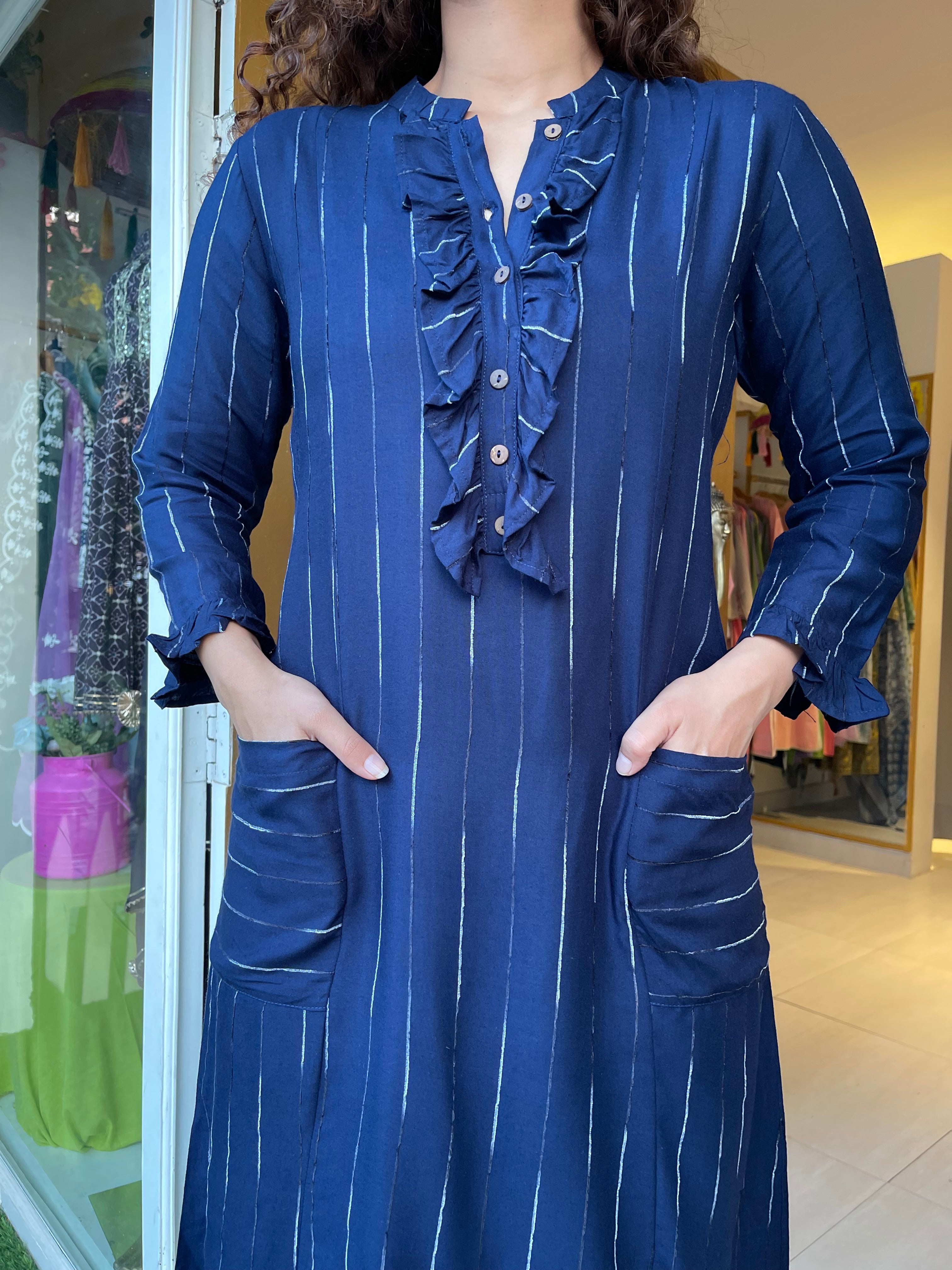 Navy Blue Striped Cotton Co-Ordinate Set for Women - Casual Summer Outfit for Beach, Vacation & Daily Wear