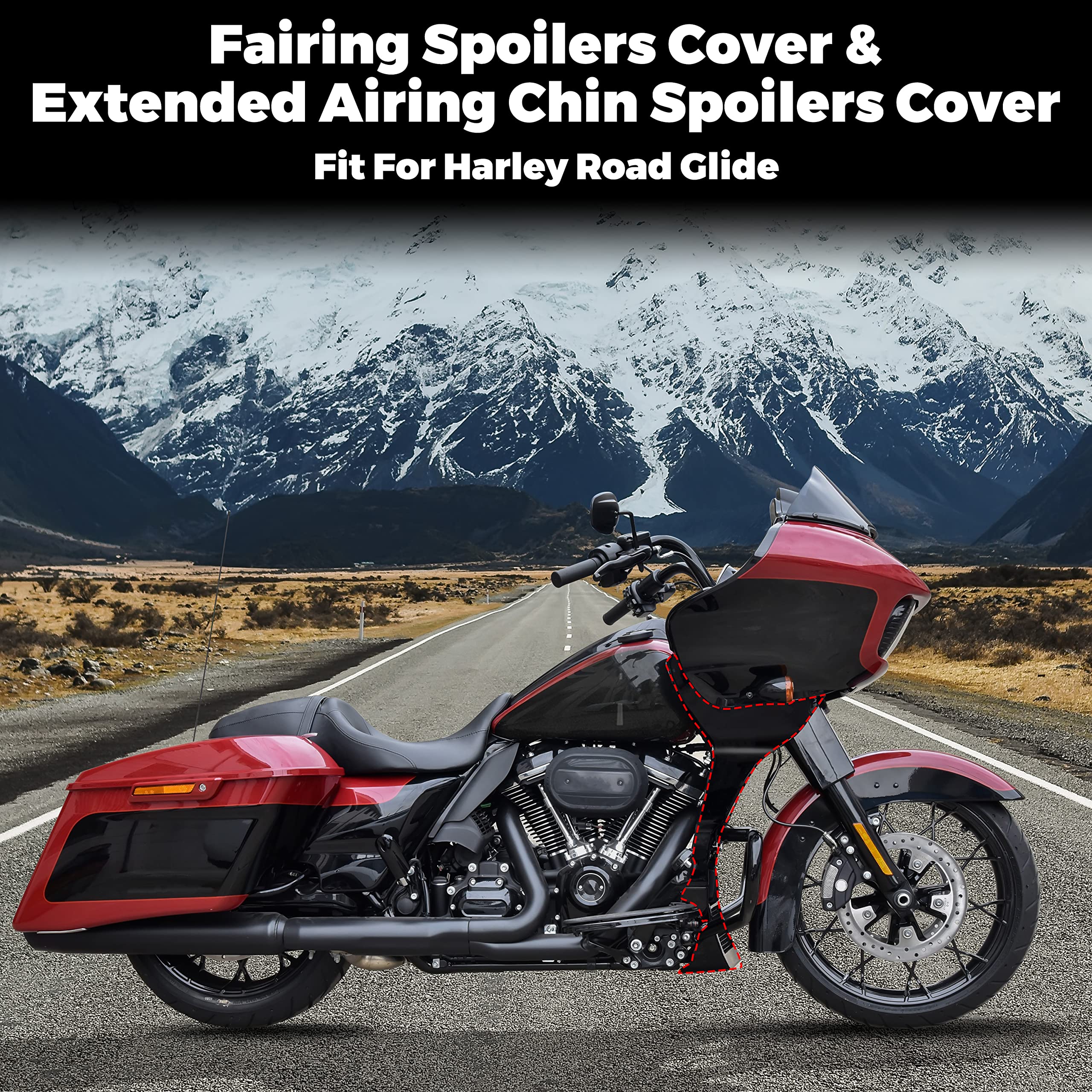 Glossy Black Side Fairing Spoilers Cover Kit for Harley Road Glide 2017-2023 - Extended Airing Chin Spoilers - Motorcycle Wind Protection & Style Upgrade for Road Trips & Cruising