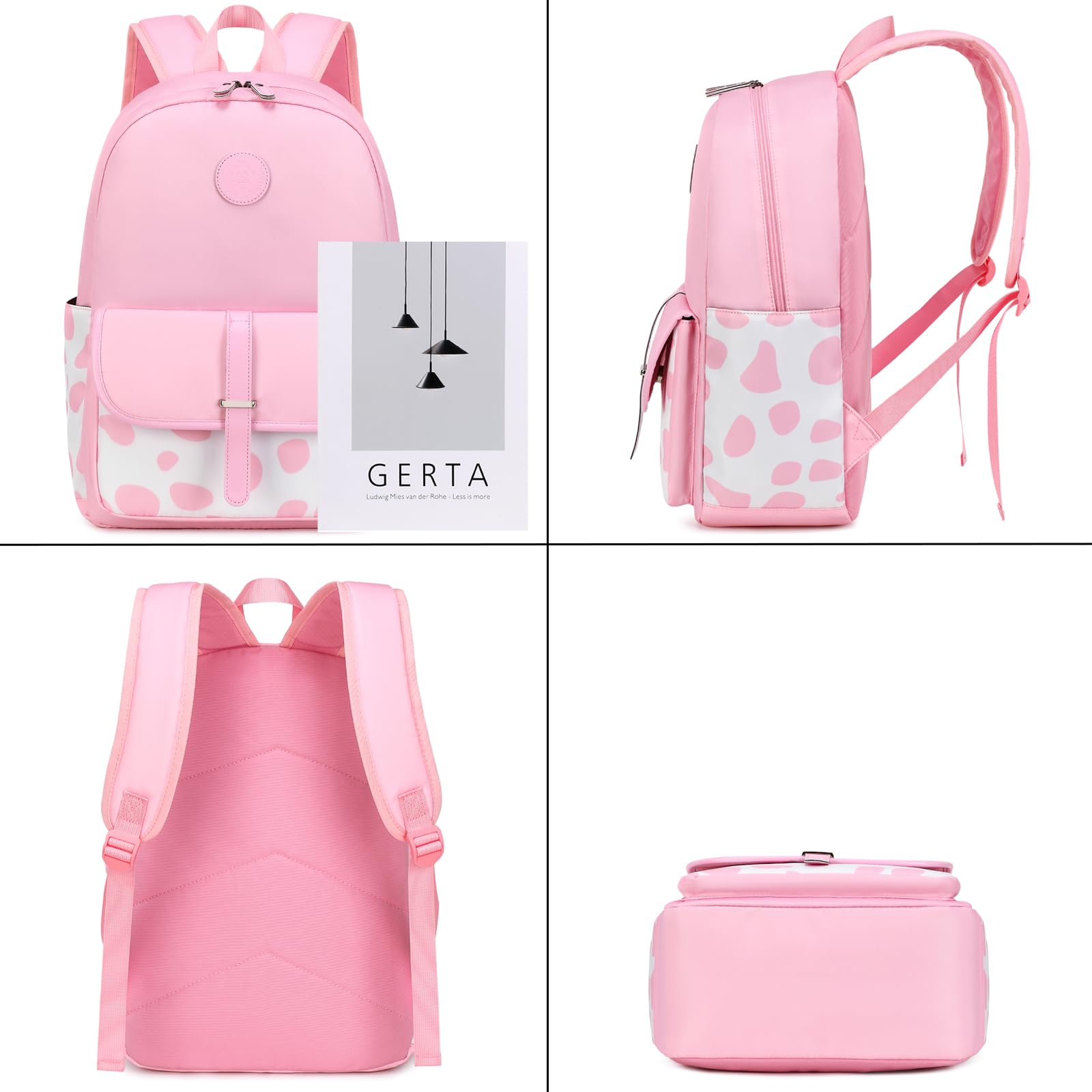 **Sunborls Cute Cow Print Backpack Set for Teen Girls - Includes Lunch Bag & Pencil Case - School Bookbag, Daypack & Travel Laptop Backpack (Pink) - Perfect for School, College, Work & Travel**
