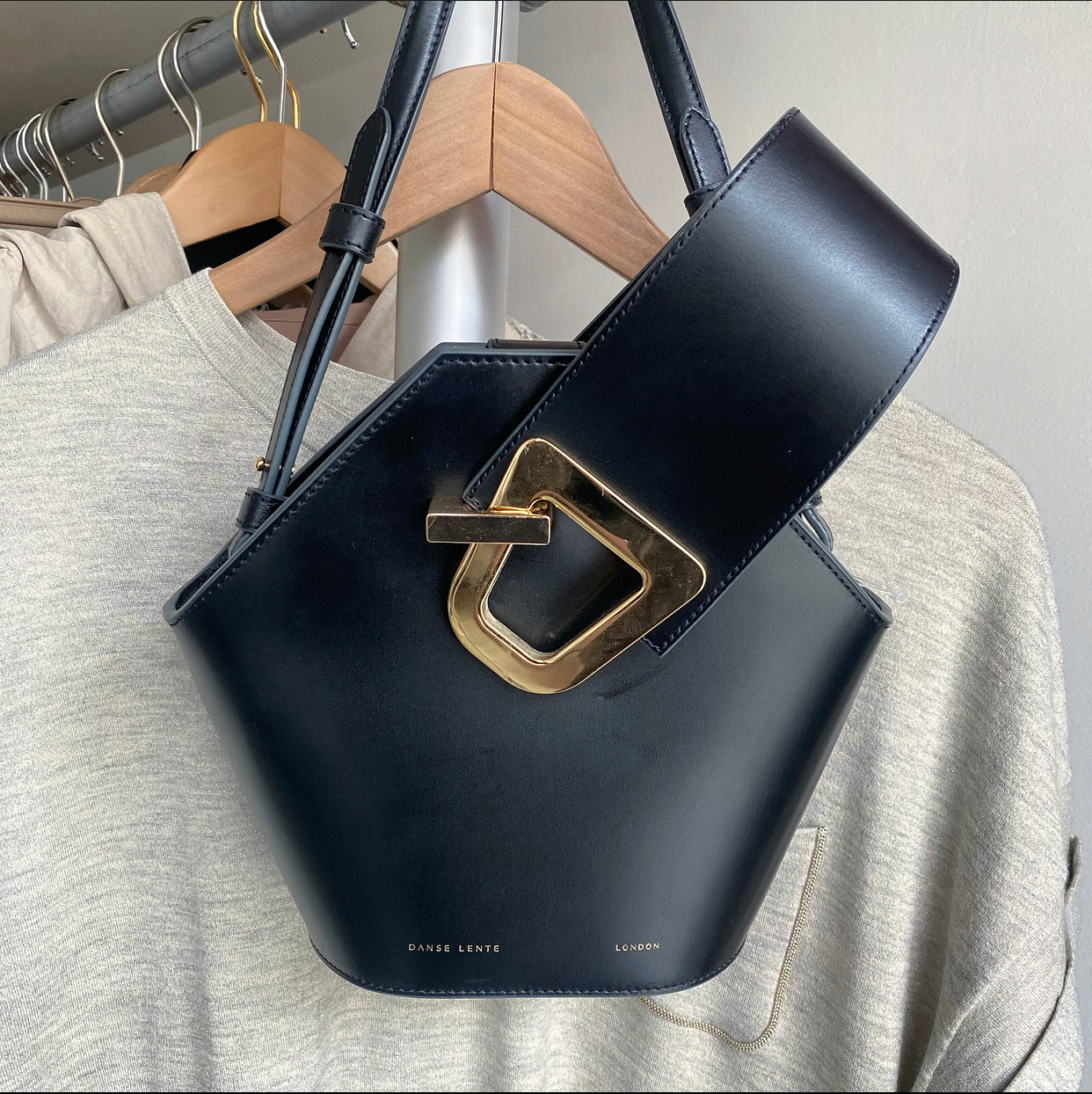 Danse Lente Johnny Black Leather Shoulder Bag for Women - Stylish Crossbody Purse for Work, Travel & Everyday Use