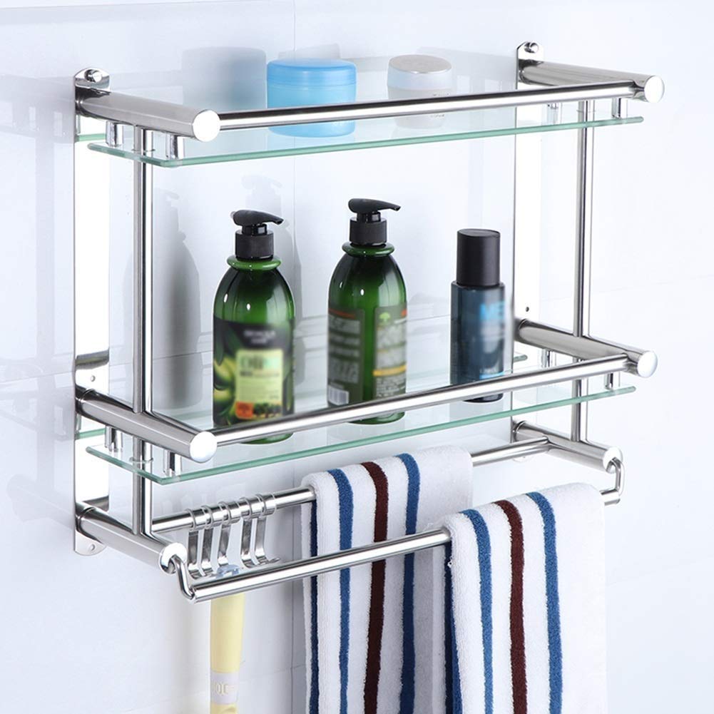 2-Tier Adjustable Bathroom Shelf with Towel Rail & Shower Holder - Space-Saving Storage for Shampoo, Soap & Towels - Perfect for Showers, Bathtubs & Small Bathrooms