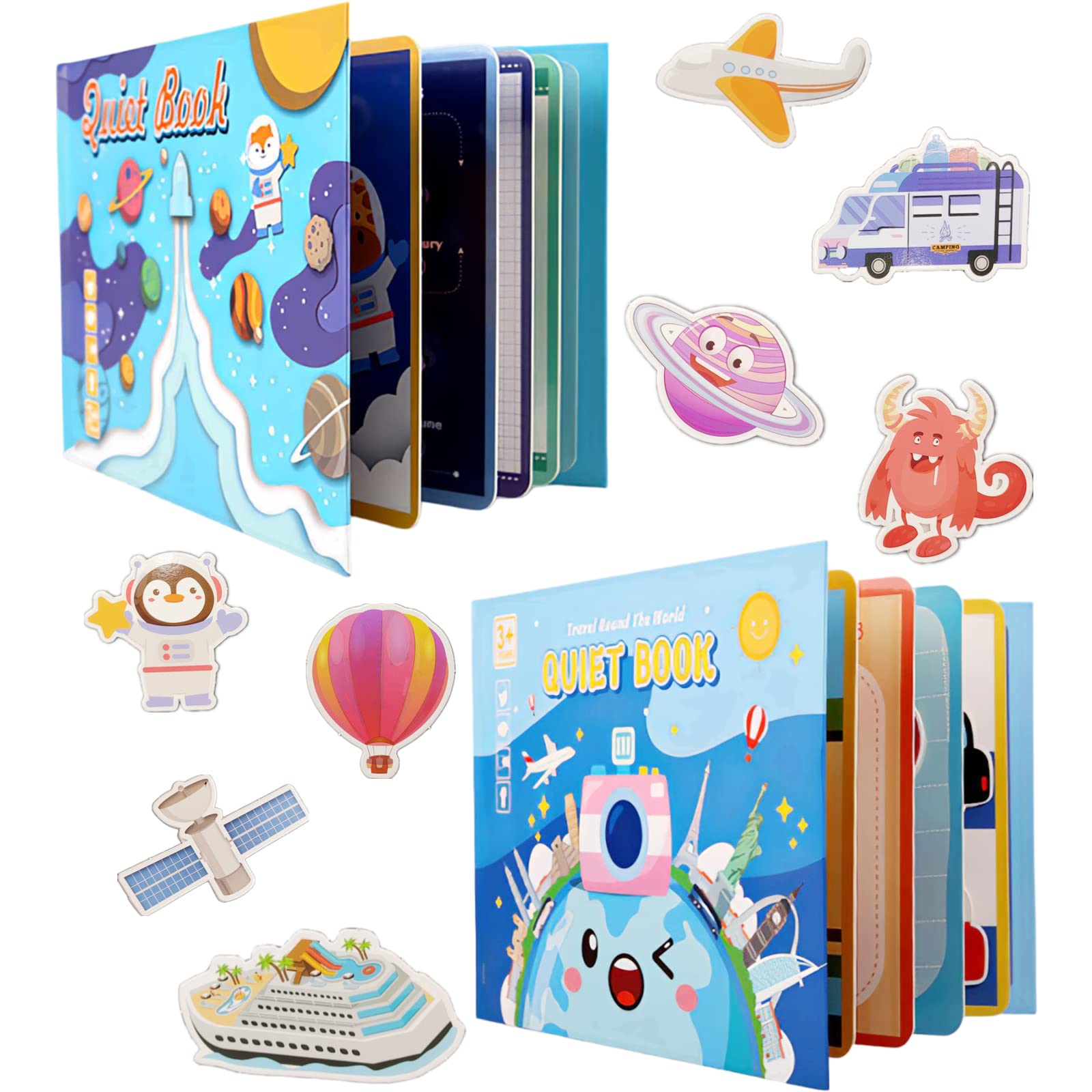MIKNEKE 2 Pack Montessori Quiet Busy Book for Toddlers - DIY Educational Activity Toy for Preschool Learning, Homeschool & Travel - Develop Fine Motor & Cognitive Skills for Kids Ages 1-6