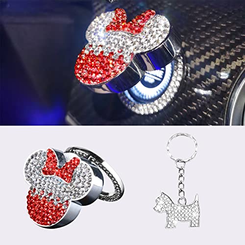 **Sparkling Rhinestone Car Push Start Button Cover - Elegant Red Crystal Car Accessories for Women - Stylish Engine Start Stop Button Decal - Cute Girly Car Interior Decoration for Daily Driving & Gifts**