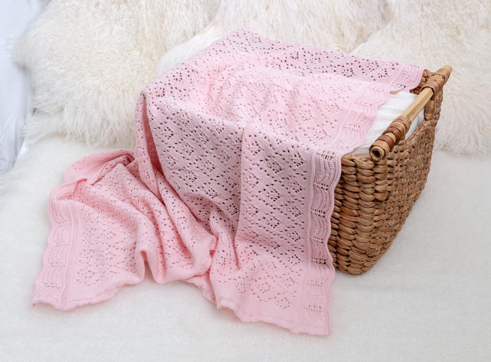 Soft Lacy Merino Wool Baby Blanket - Premium Breathable & Hypoallergenic Baby Pink Blanket for Newborns | Perfect for Nursery, Stroller, Swaddling & Photo Props (X5552)