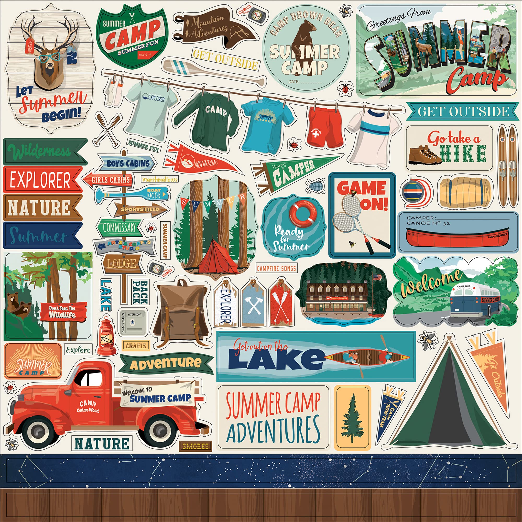 Camping Scrapbook Stickers Set - Decorative Camper & Cabin Theme Stickers for Scrapbooking, Journaling, and DIY Camp Crafts | Perfect for Travel Planners, Bullet Journals, and Memory Books (2-Pack)