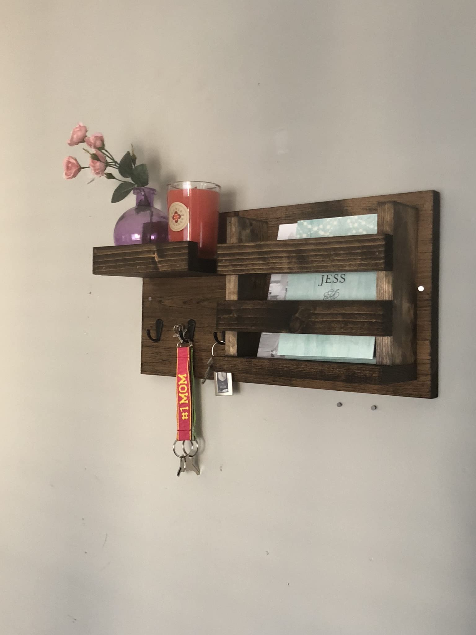 Wall Mounted Entryway Organizer with Mail Slot, Key Hooks & Coat Hooks - Perfect for Home, Office & Apartment Organization