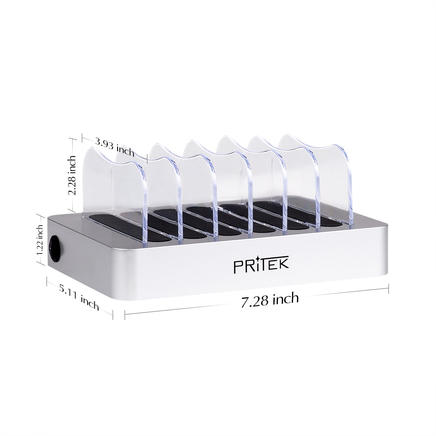Pritek 6-Port USB Charging Station Dock & Organizer - Multi-Device Charger for iPhone, Android, Tablet & Smart Devices with 6 Cables & LED Indicators (Silver) | Perfect for Home, Office & Travel Use