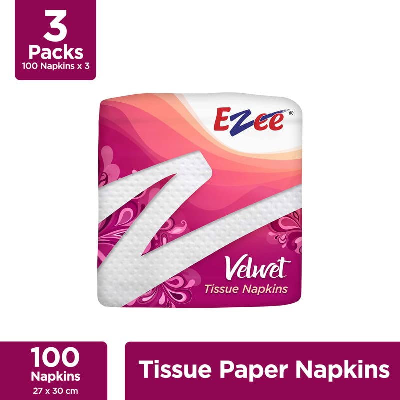 Ezee Velvet Tissue Paper Napkins 300 Pulls - Ultra Soft & Highly Absorbent Facial Tissues | Pack of 3 x 100 Pulls | Perfect for Home, Office, Parties & Travel