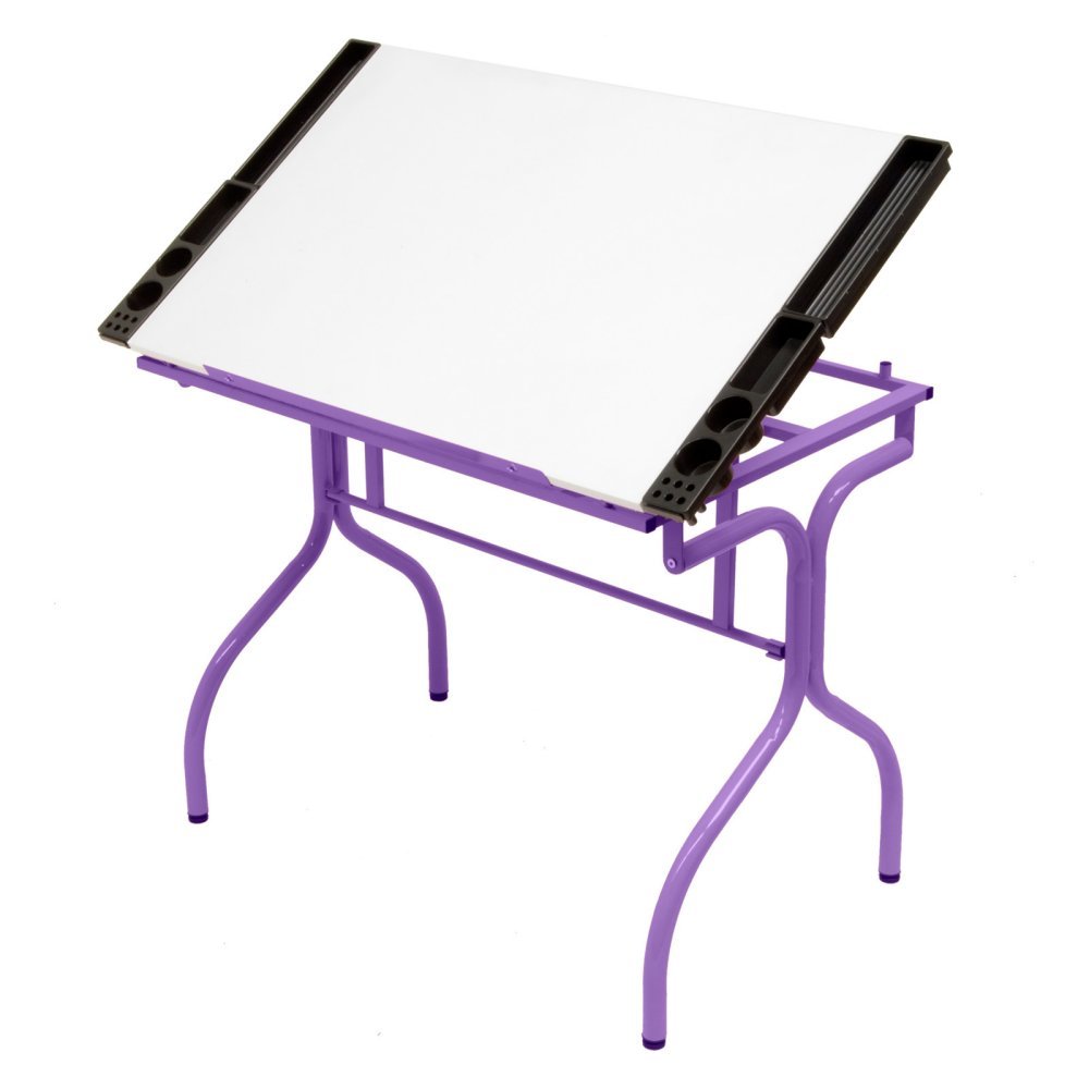 Foldable Craft Station with Purple/White Laminate Surface - Portable Workstation for Scrapbooking, Sewing & DIY Projects - Perfect for Home, Office & Craft Room Organization