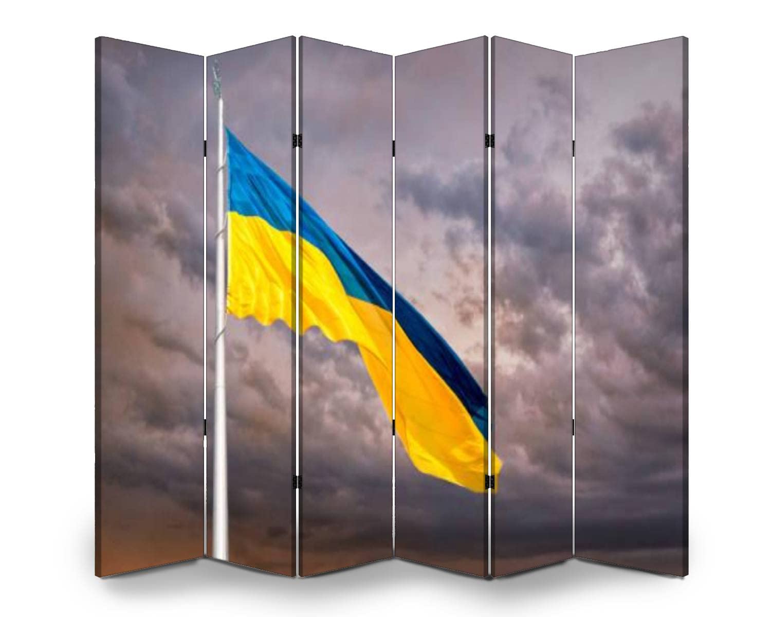 6-Panel Folding Room Divider with Ukraine Flag Design - Blue & Yellow Canvas Privacy Screen for Home, Office & Events | Freestanding Partition Wall for Indoor Spaces & Room Separation