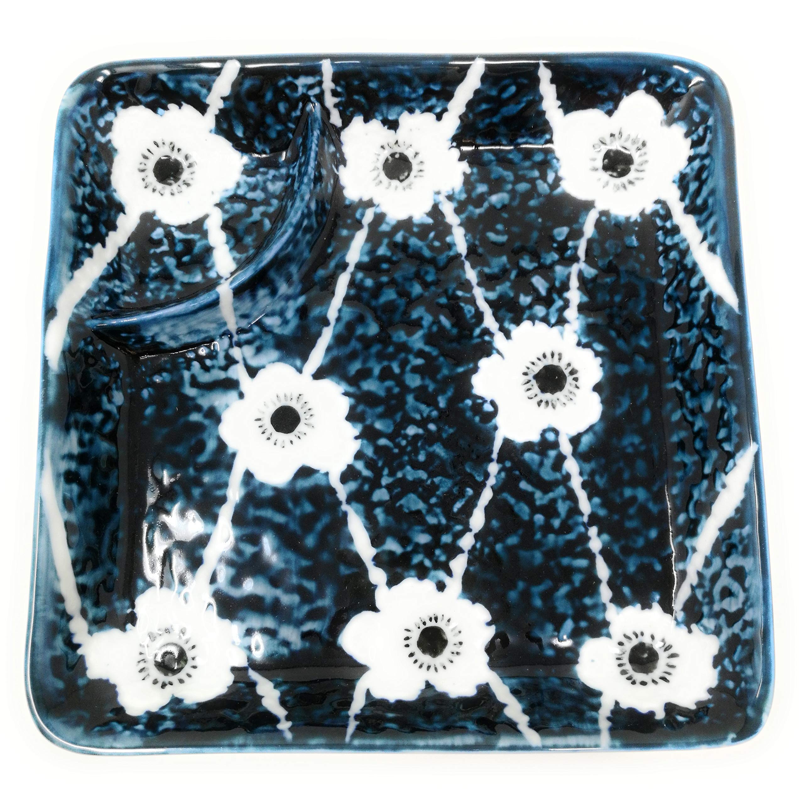 TJ Global Japanese Sushi Set for 2 - Ceramic Square Plates with Flower Design, Includes 2 Chopstick Holders, 2 Pairs of Chopsticks & 2 Soy Sauce Dishes - Perfect for Sushi Nights, Asian Dining & Home Entertaining