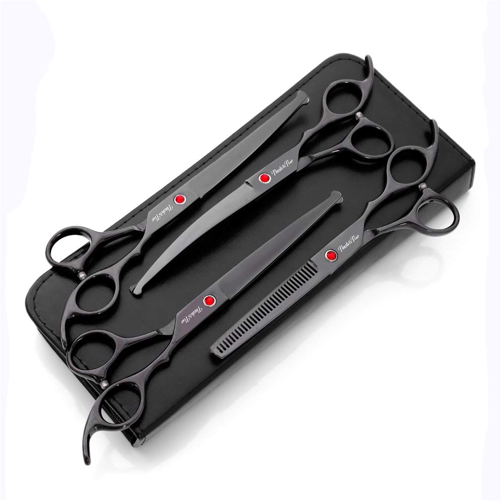 Premium Stainless Steel Pet Grooming Scissors Set - Professional Dog & Cat Hair Cutting Shears with Round Tip, Straight & Thinning Scissors for Safe Trimming - Perfect for Home Pet Grooming & Professional Use