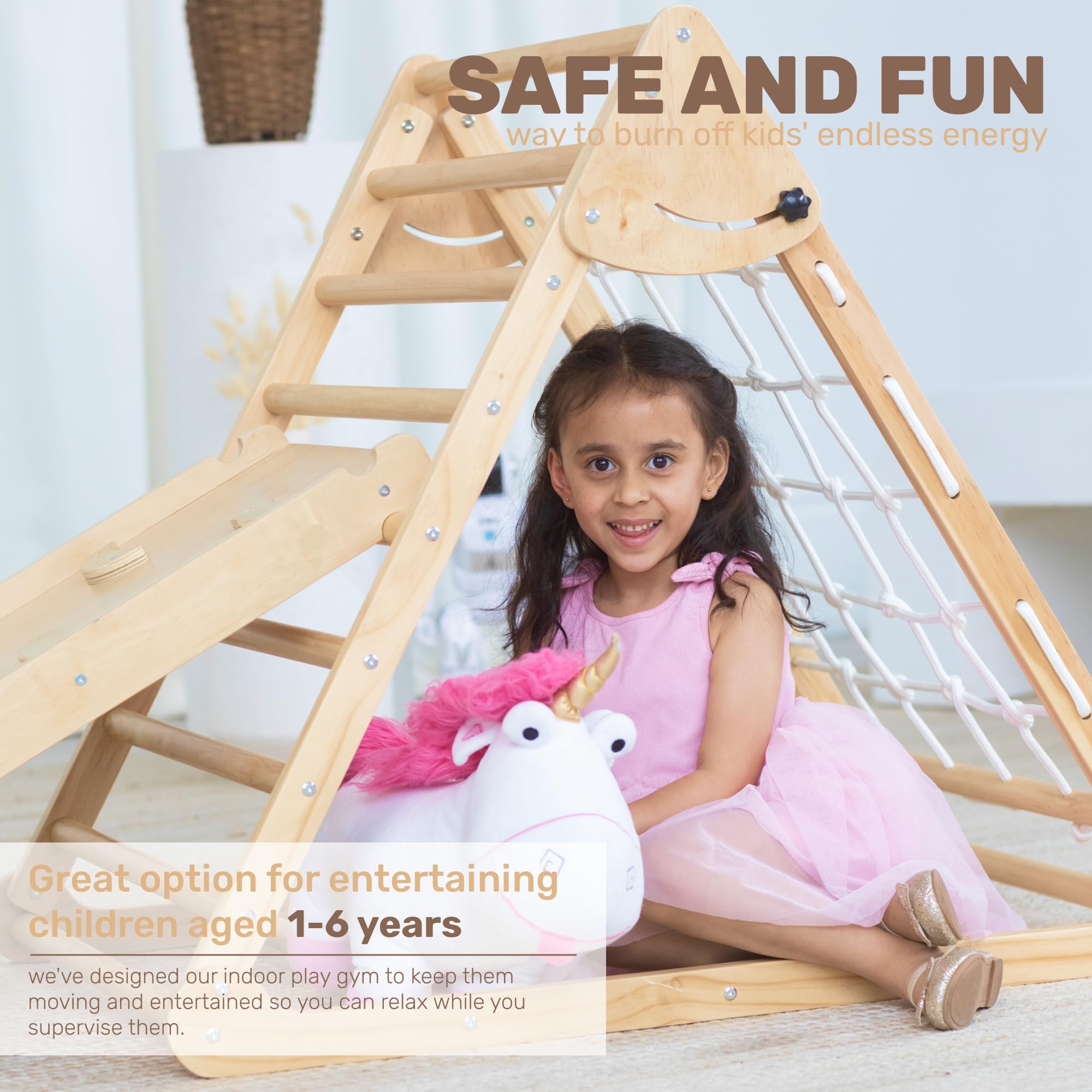 4-in-1 Wooden Climbing Set for Toddlers - Triangle Climber with Ramp & Slide - Indoor/Outdoor Baby Climbing Toys - Montessori Play Equipment for Kids Ages 1-5 - Perfect for Home Playrooms, Daycares & Backyard Adventures