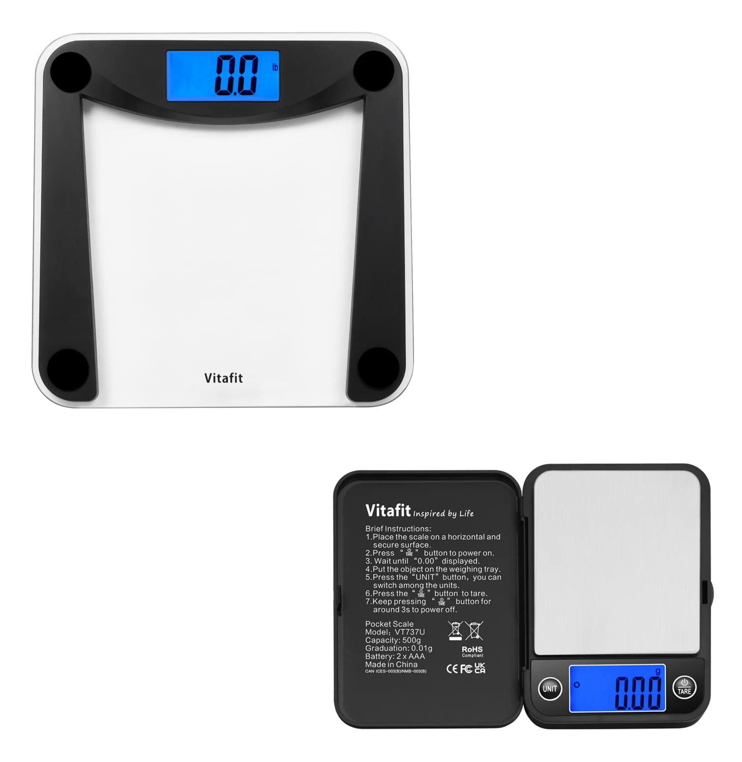 Vitafit Digital Body Weight Scale - High Precision Bathroom Scale with LCD Display & Pocket Scale for Kitchen, Jewelry, and Travel - Perfect for Home, Gym, and On-the-Go Use