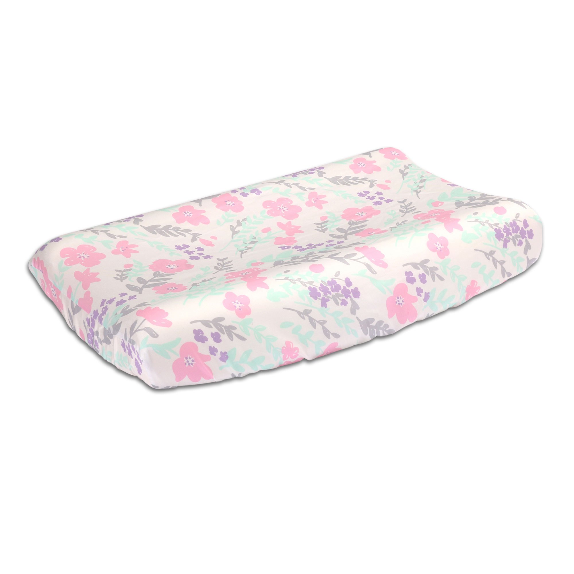 The Peanut Shell Floral Changing Pad Cover - Soft Baby Changing Mat Cover in Pink, Mint, Purple & Grey | Waterproof & Breathable for Nursery, Daycare & Travel