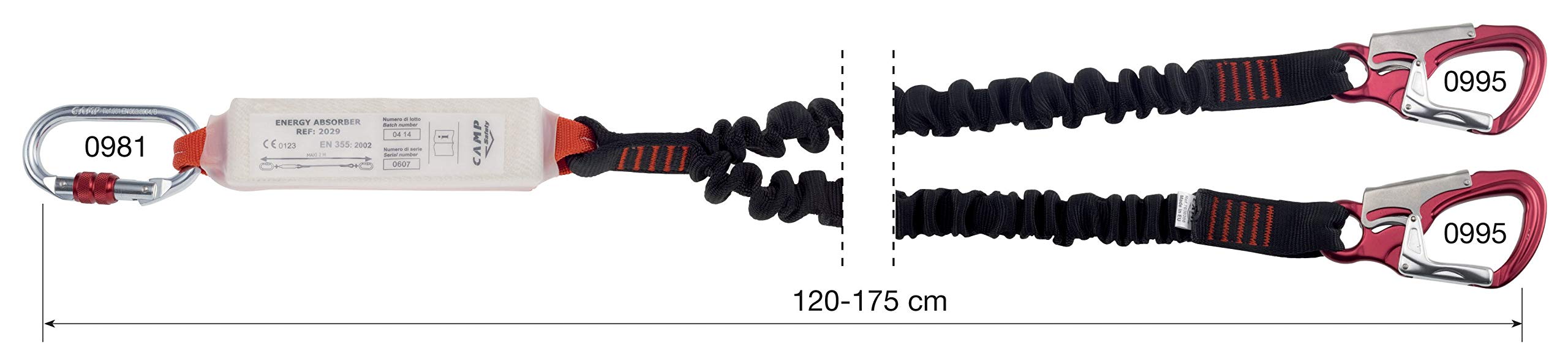 CAMP Shock Absorber Rewind Double Lanyard - 120-175cm Fall Protection Climbing Gear for Rock Climbing & Work at Height Safety (Includes 0981 + 2X0995 Accessories)