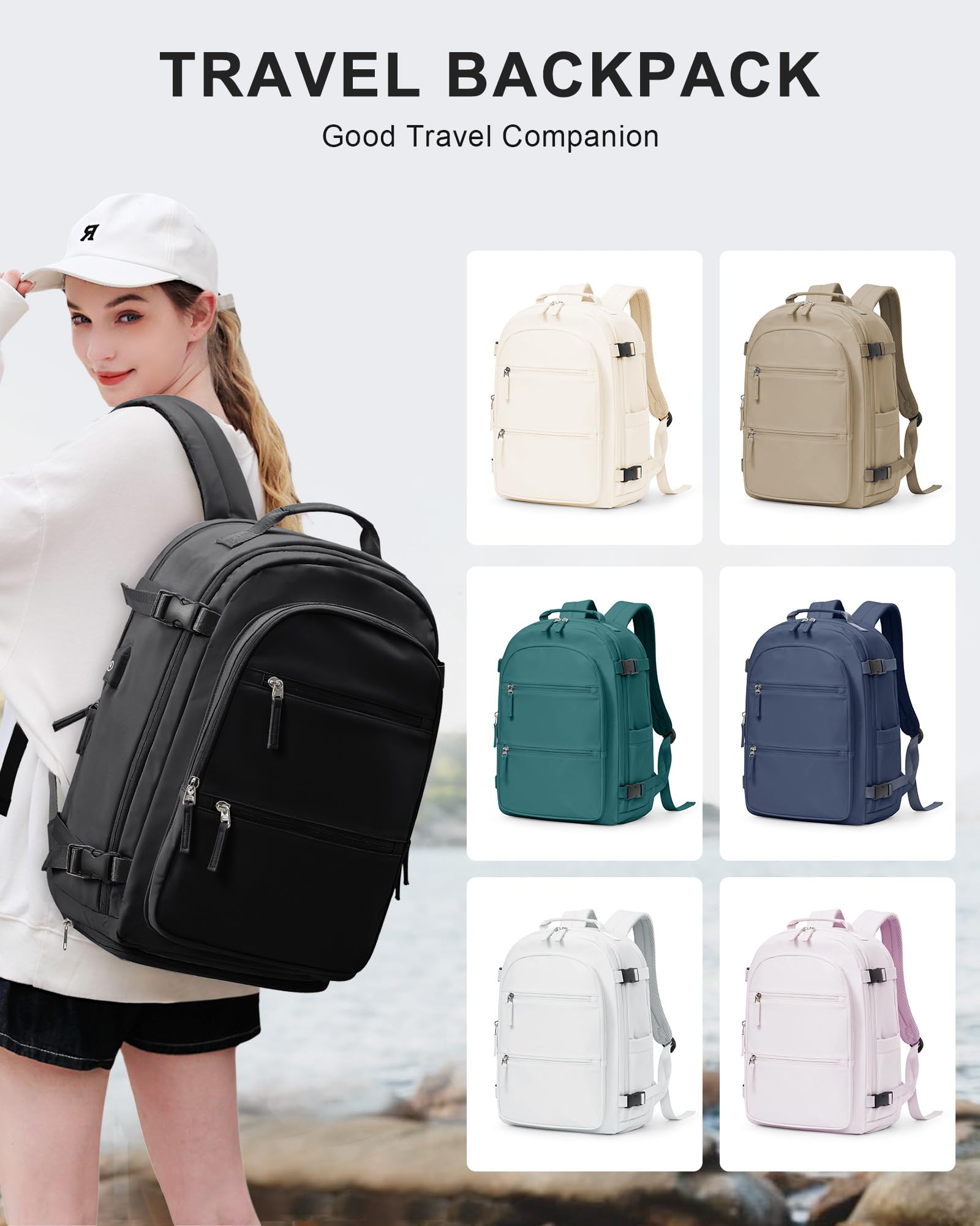 Women's Travel Backpack 18x13x8in - Flight Approved USB Charging Waterproof Carry-On for Commuting & Weekend Trips