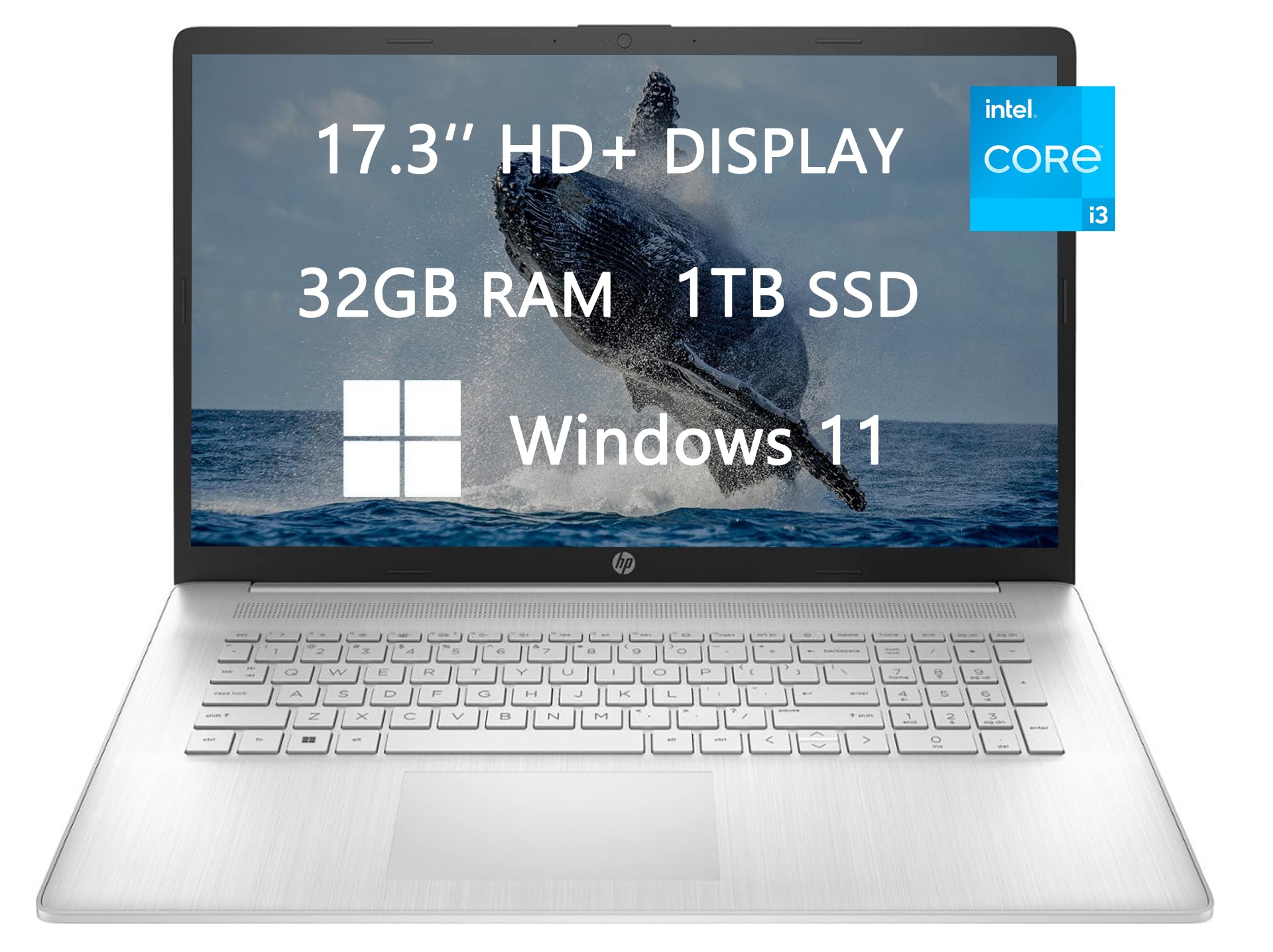 HP 17 HD+ Laptop 2023 - Intel Core i3-1125G4 Quad-Core Processor, 32GB RAM, 1TB SSD - Webcam, Wi-Fi 6, HDMI, USB-C, Fast Charging, Bluetooth 5.0 - Windows 11 Pro - Perfect for School, Business & Home Office - Includes ROKC HDMI Cable