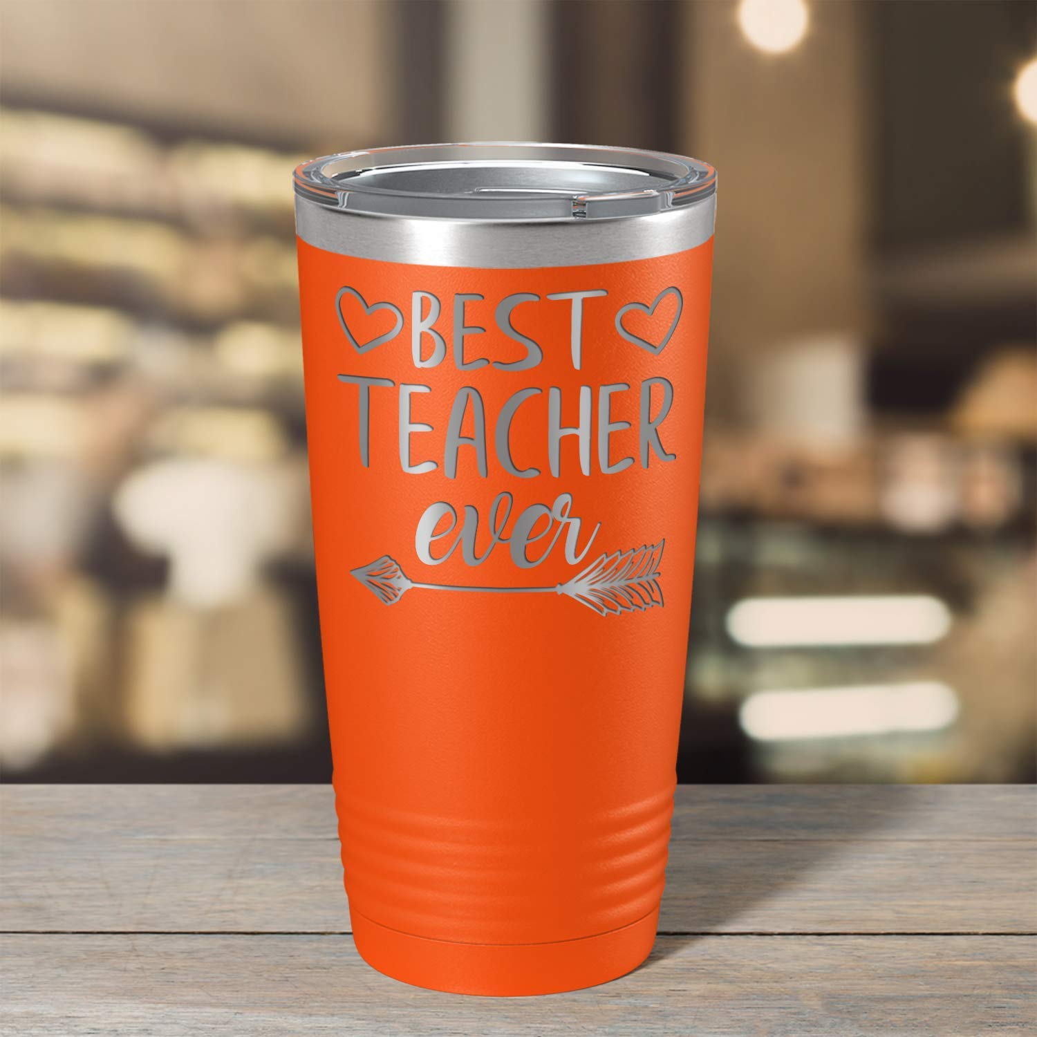 Best Teacher Ever Gift - 20 oz Orange Stainless Steel Tumbler with Lid & Straw | Insulated Travel Mug for Hot/Cold Drinks | Perfect for Classroom, Office, or Commuting