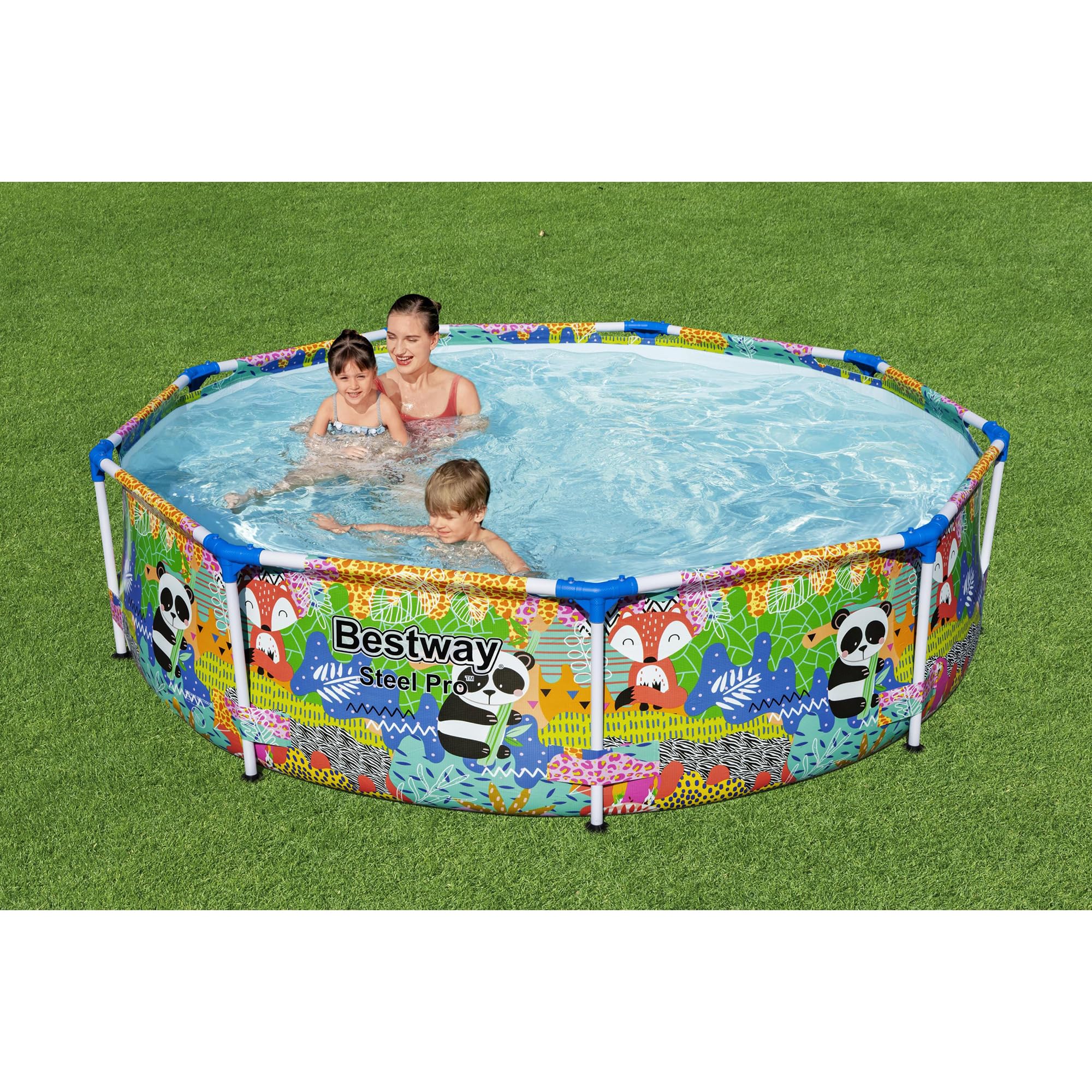 Bestway Steel Pro 9ft x 26in Above Ground Round Outdoor Backyard Swimming Pool - 851 Gallon Water Capacity with Panda Jungle Print | Perfect for Family Fun, Summer Parties & Backyard Relaxation