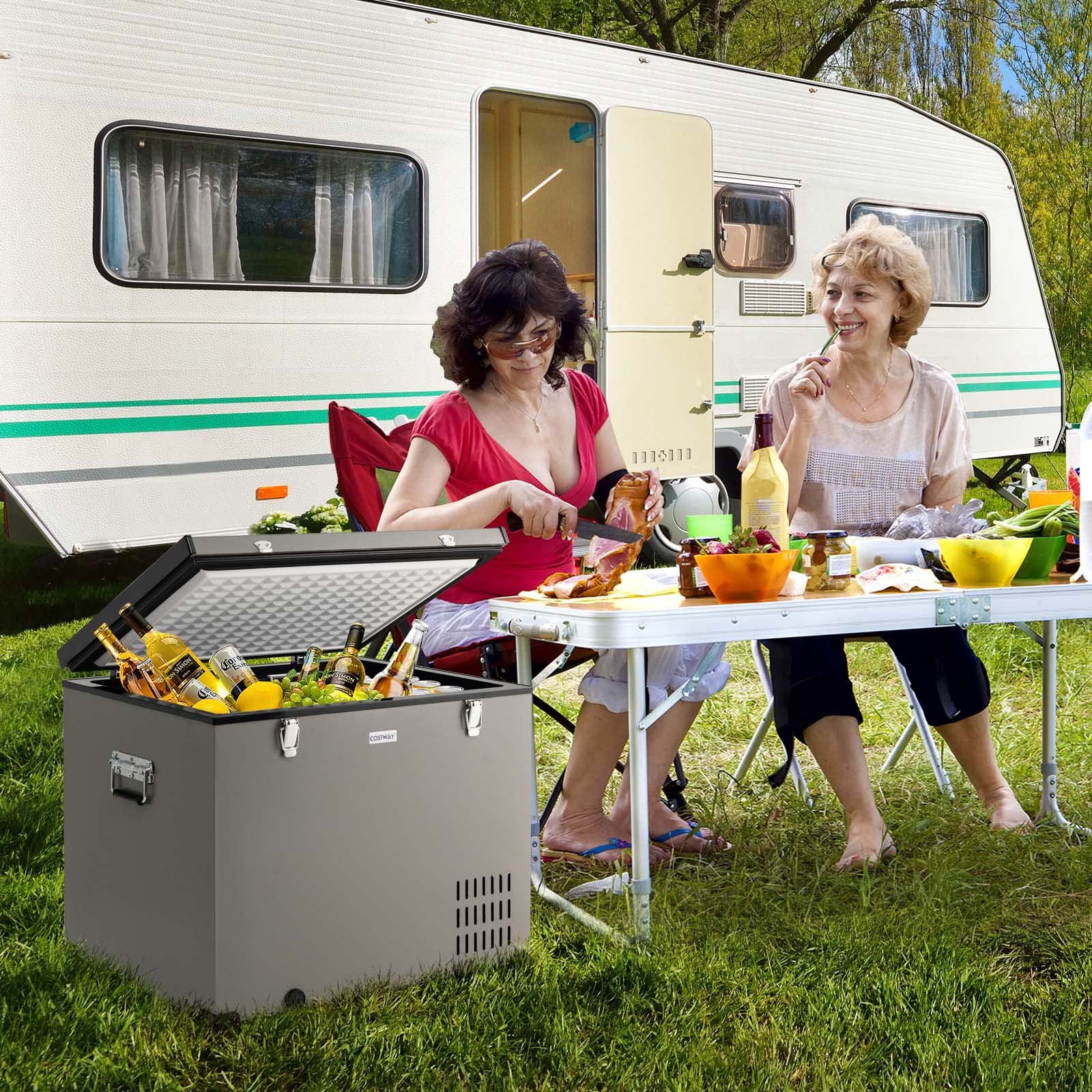 COSTWAY 90 Quart Portable Car Refrigerator & Freezer - 12/24V DC & 100-240V AC Compressor Cooler for Camping, Fishing, RV, Truck, Home Use (-11°F to 50°F) | Perfect for Road Trips, Tailgating & Outdoor Adventures