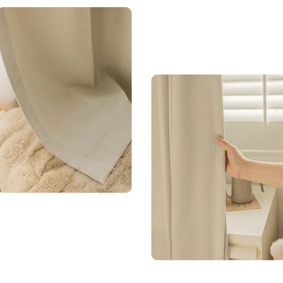 Janet Herringbone Fire Retardant Chenille Blackout Curtains for Bedroom & Living Room - Thermal Insulated Noise Reducing Window Drapes for Home Decor