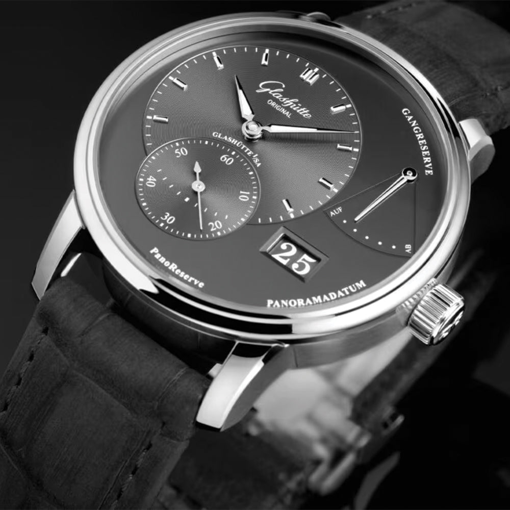PanoReserve 40mm Stainless Steel Watch with Dark Grey Leather Strap - Stylish & Durable for Business, Casual & Everyday Wear