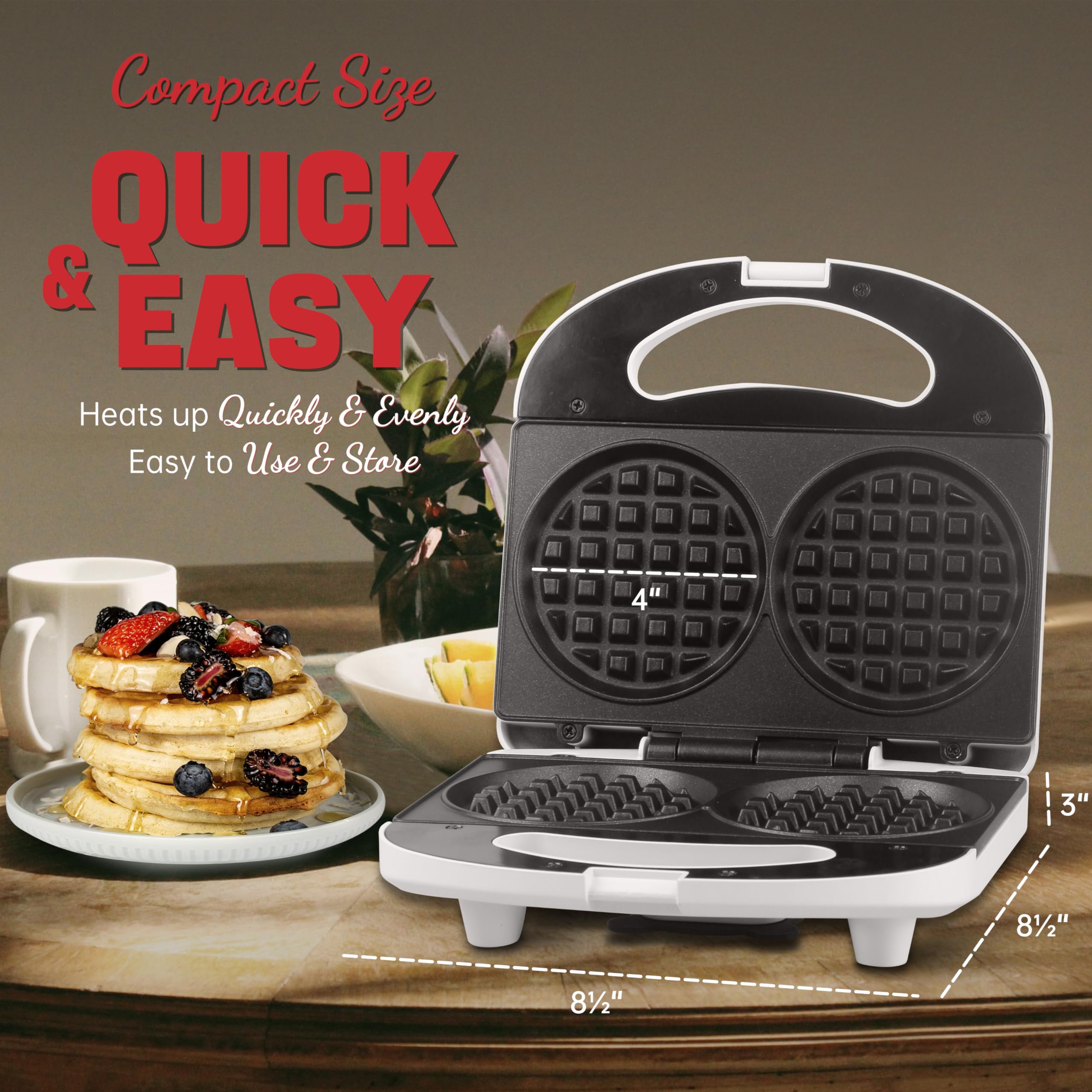 Double Mini Waffle Maker - 4 Inch Electric Chaffle Maker for Keto Waffles, Hash Browns & Cookies | Perfect for Keto Diet, Breakfast & Snacks | Compact & Non-Stick Waffle Iron