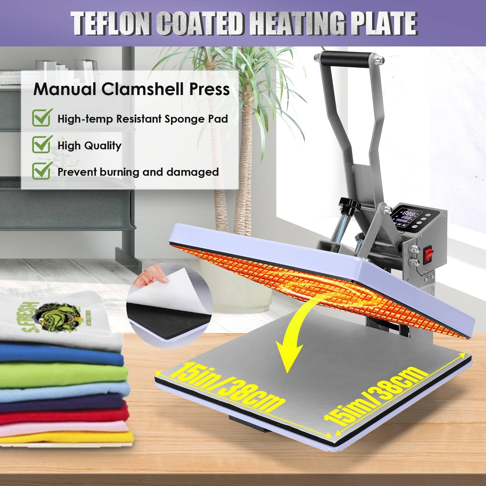 AKEYDIY 15x15 Inch Professional Heat Press Machine with Slide-Out Lower Platen - Digital Sublimation Heat Transfer Press for T-Shirts, Pillows, Bags & Mouse Pads | Perfect for DIY Apparel, Custom Gifts & Small Business Printing