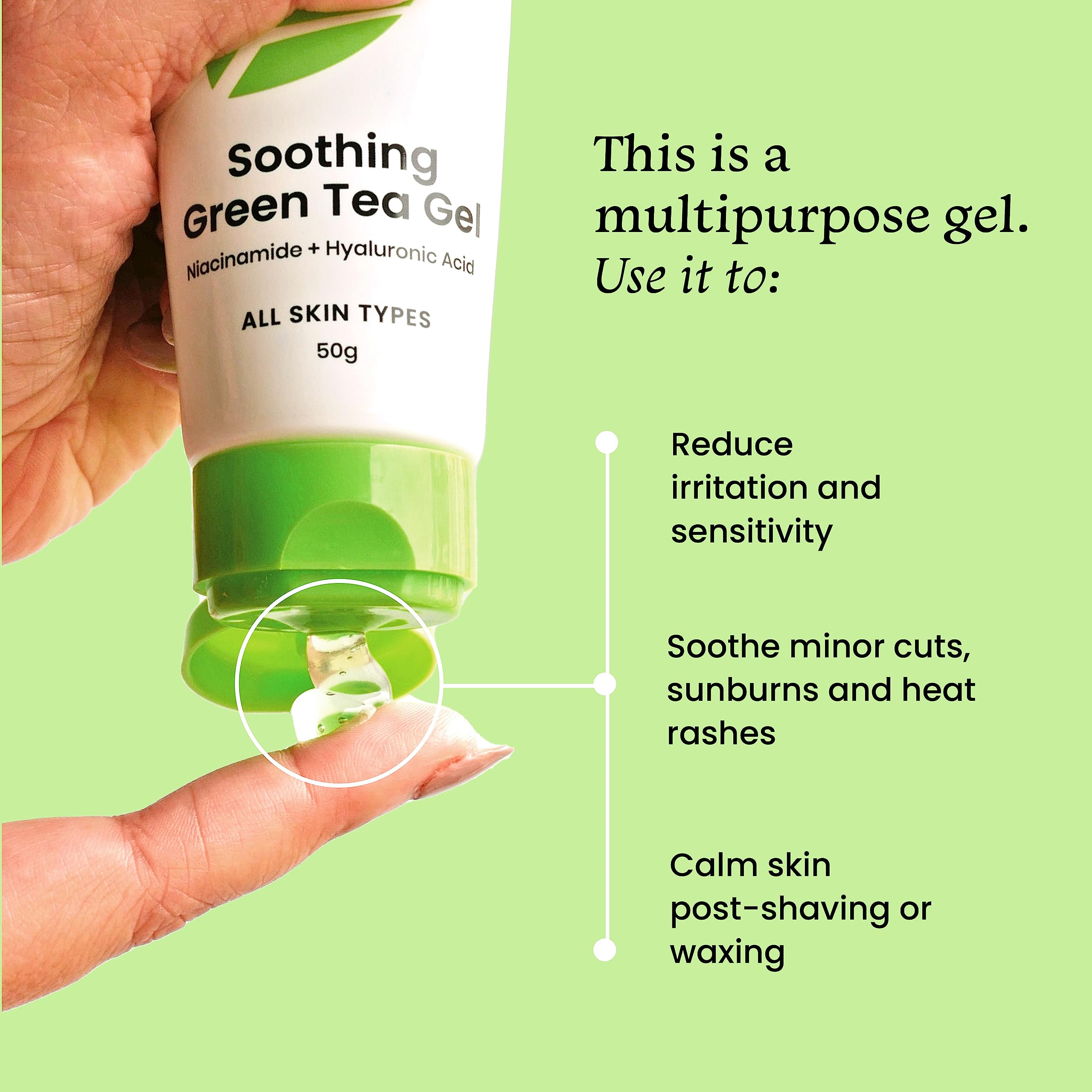 Foxtale Green Tea Oil-Free Gel Face Moisturizer with Hyaluronic Acid & Niacinamide | Hydrating, Brightening & Acne Prevention | Lightweight Formula for Oily & Acne-Prone Skin | Men & Women | 50g | Perfect for Daily Skincare Routine & Travel