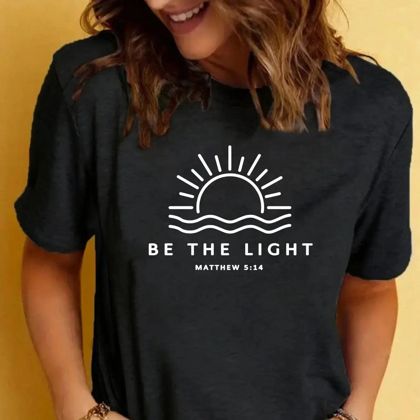 Women's Casual Round Neck 'Be the Light' Graphic T-Shirt - Soft Cotton Tee for Everyday Wear, Street Style & Layering