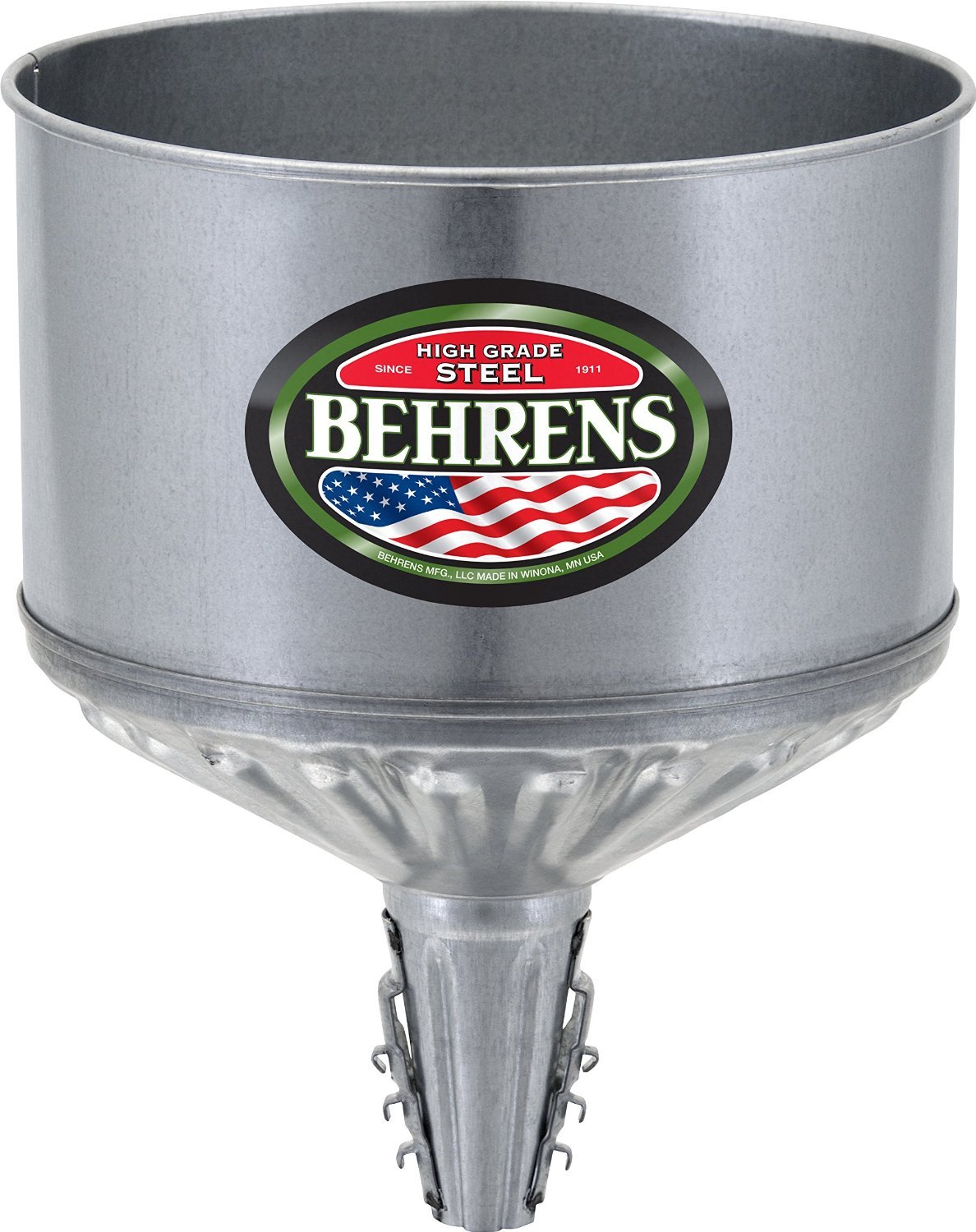 Behrens 11-7/8 Inch Silver Steel Funnel - 256 oz Capacity for Kitchen, Brewing, Automotive & Industrial Use