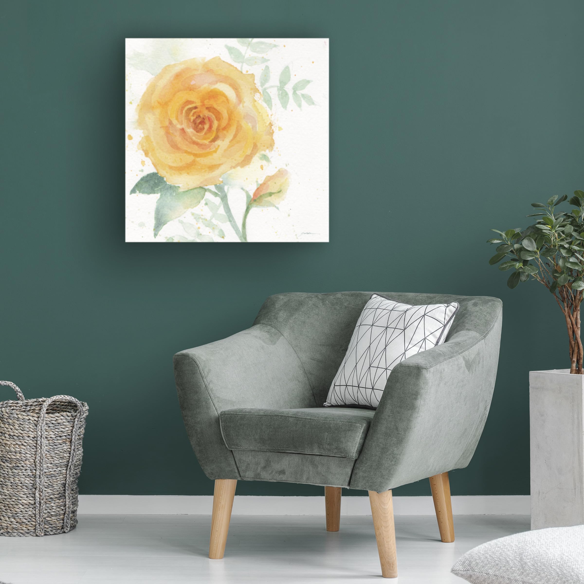 Sheila Golden 'The Yellow Rose' Canvas Wall Art Print - Modern Floral Home Decor for Living Room, Bedroom & Office