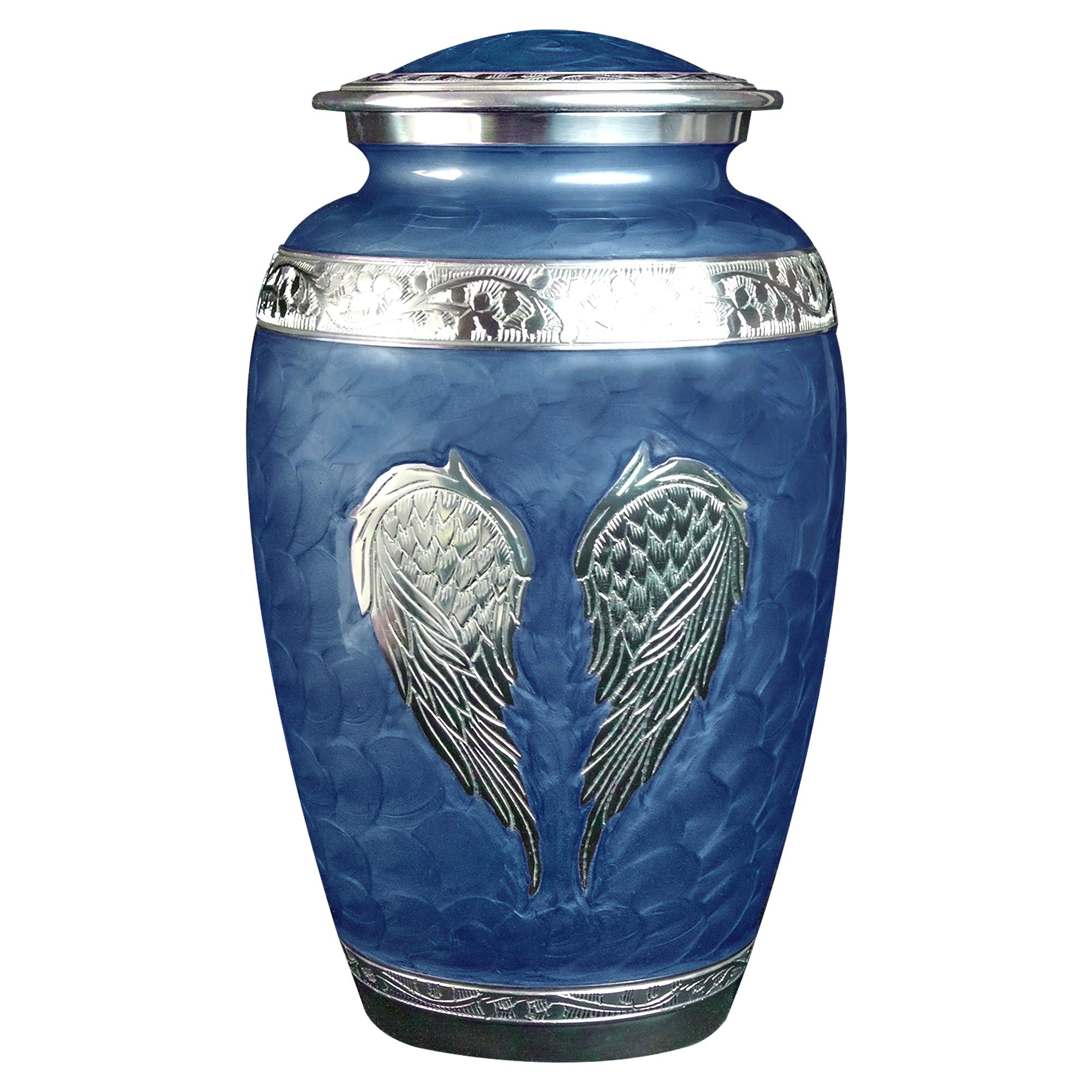 Royal Blue Angel Wings Funeral Cremation Urn Set - Personalized Memorial Urn with Matching Keepsake & Velvet Bags - Large Size for Ashes - Perfect for Memorial Services, Home Display & Remembrance Ceremonies