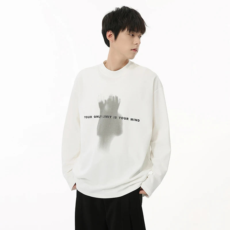 American Style Men's T-Shirts - Letter Print Round Neck Long Sleeve Pullover Tops for Fall Fashion | Casual Wear, Street Style & Layering Essential