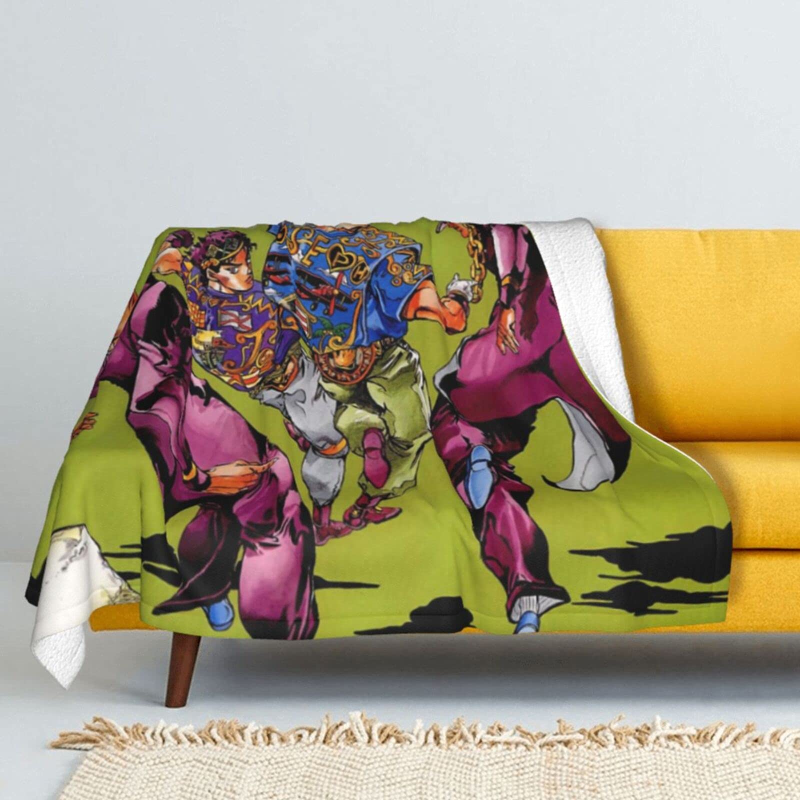 JoJo's Bizarre Adventure Lamb Wool Blanket - Super Soft Silver Fox Fur Throw for Bed, Couch & Sofa | Luxury Cozy Blanket for Women & Men | Perfect for Anime Fans, Home Decor, Winter Warmth & Gift Giving