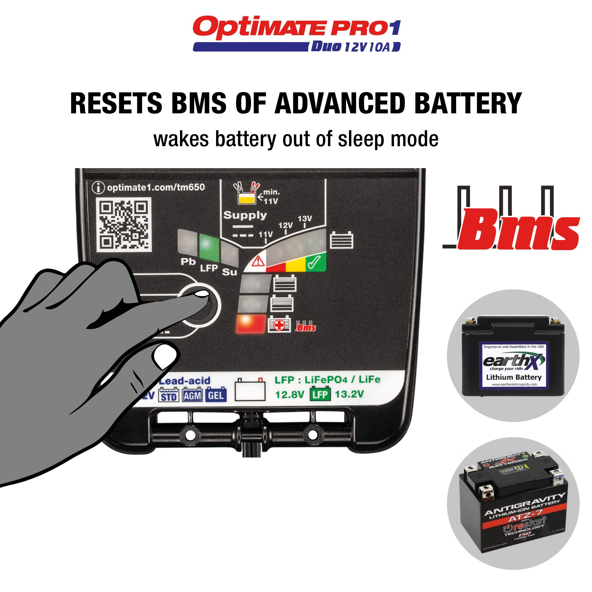 Tecmate OptiMate PRO-1 DUO 11-Step 12V/12.8V High Performance Battery Charger, Tester & Maintainer for Motorcycle, Car, ATV - Black | Ideal for Winter Storage & Long-Term Vehicle Maintenance