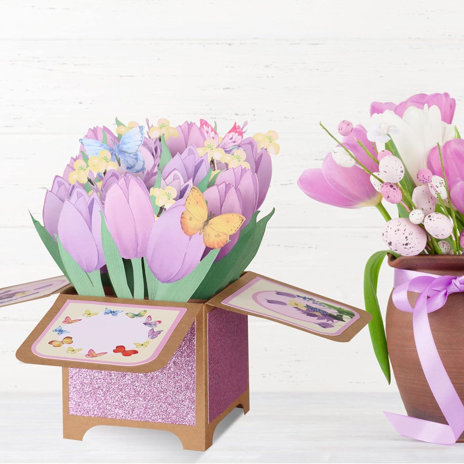 Giiffu 3D Pop Up Greeting Card - Mother's Day Purple Tulips Bouquet Birthday Card with Note & Envelope | Floral Greeting Cards for Women, Anniversary, Valentine's Day, Get Well Soon | Perfect for Gifts, Home Decor, and Special Occasions