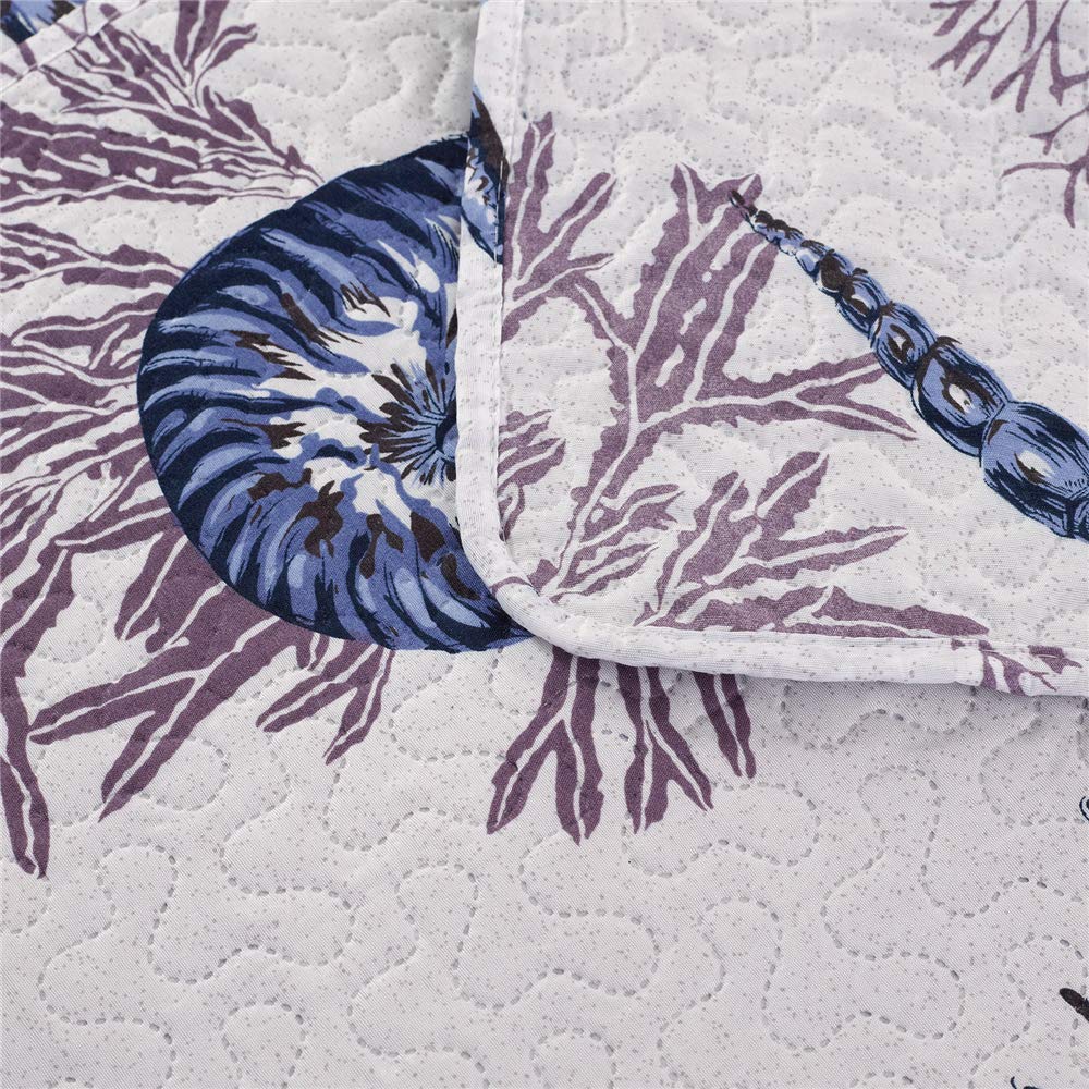 **Twin Size Reversible Beach Quilt Set - Coastal Ocean Theme with Starfish & Conch Shell Design - Lightweight Summer Bedspread Coverlet - Blue Home Decor for Bedroom, Guest Room & Vacation Homes**    *(Perfect for beach houses, coastal-themed bedrooms, or adding a breezy summer vibe to any space!)*