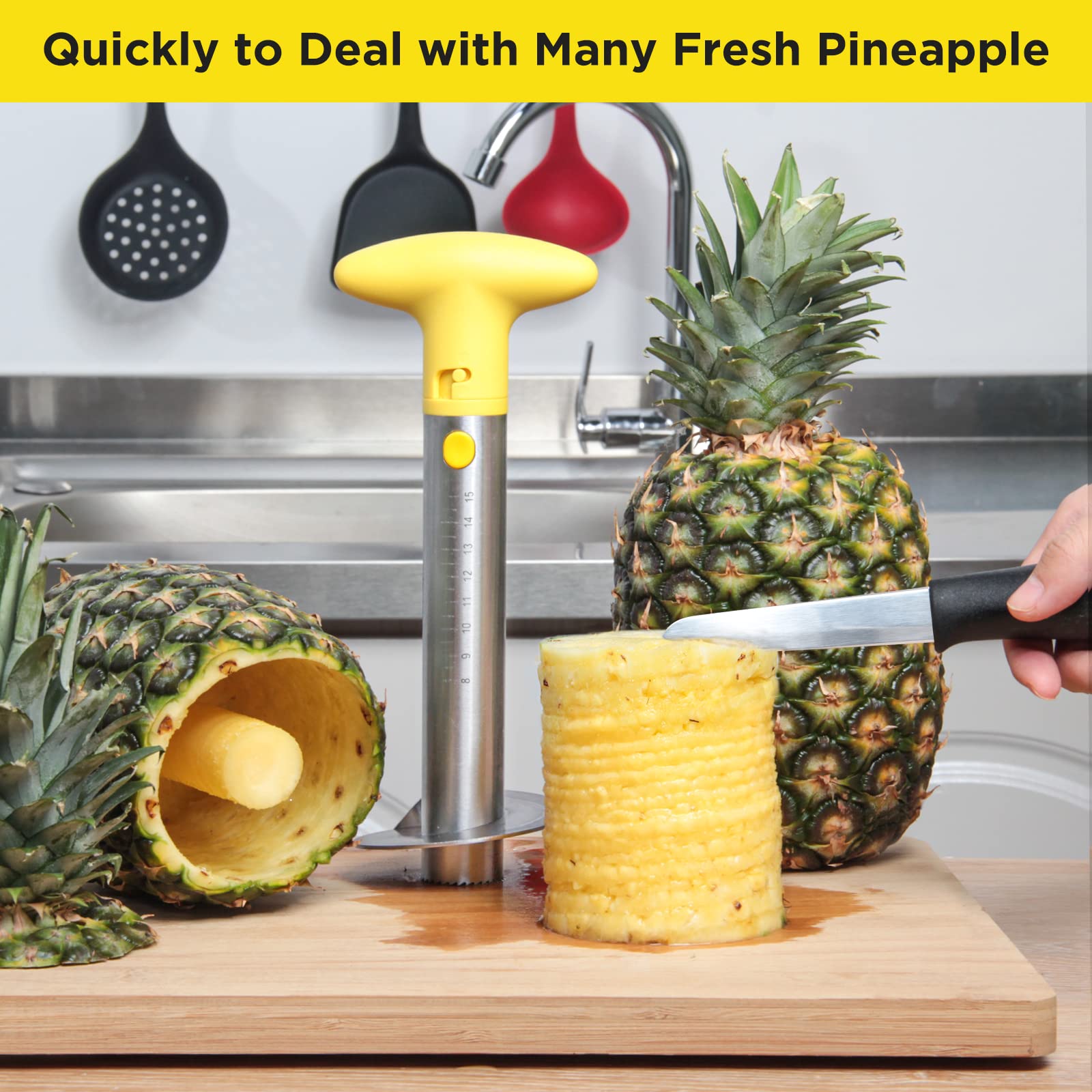 Upgraded Electric & Manual Pineapple Cutter with Knife - Stainless Steel Pineapple Corer Slicer with Drill Accessory | Durable Kitchen Tool for Fruit Peeling & Core Removing | Perfect for Smoothies, Fruit Platters & Party Food Prep