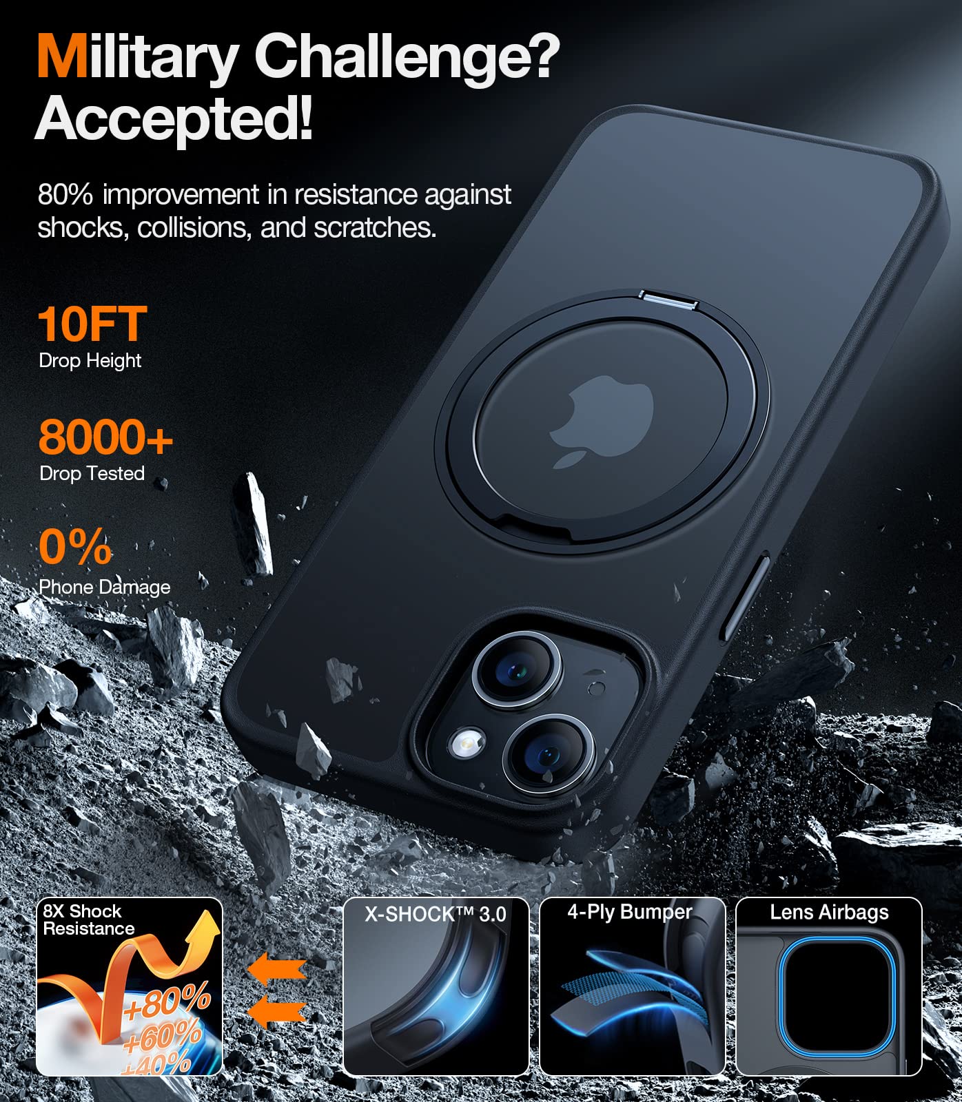 TORRAS 360° Rotatable Magnetic Phone Case for iPhone 13/14 with Stand - Military-Grade Shockproof Protection, Magsafe Compatible, Ostand R Holder (Black) - Perfect for Work, Travel & Hands-Free Viewing