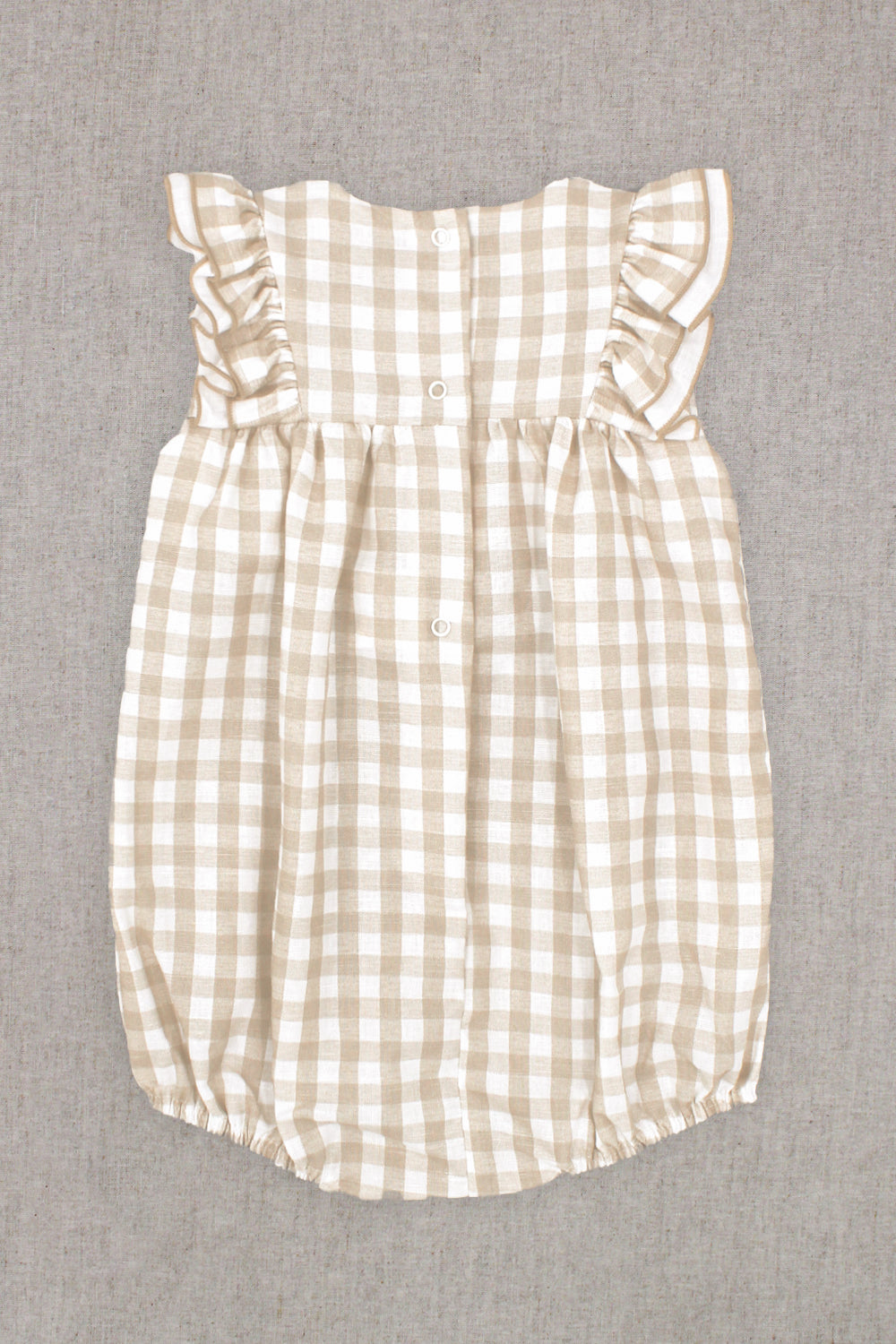 Odette Beige Gingham Romper - Women's Summer Jumpsuit with Short Sleeves & Pockets | Perfect for Beach Vacations, Picnics & Casual Outings