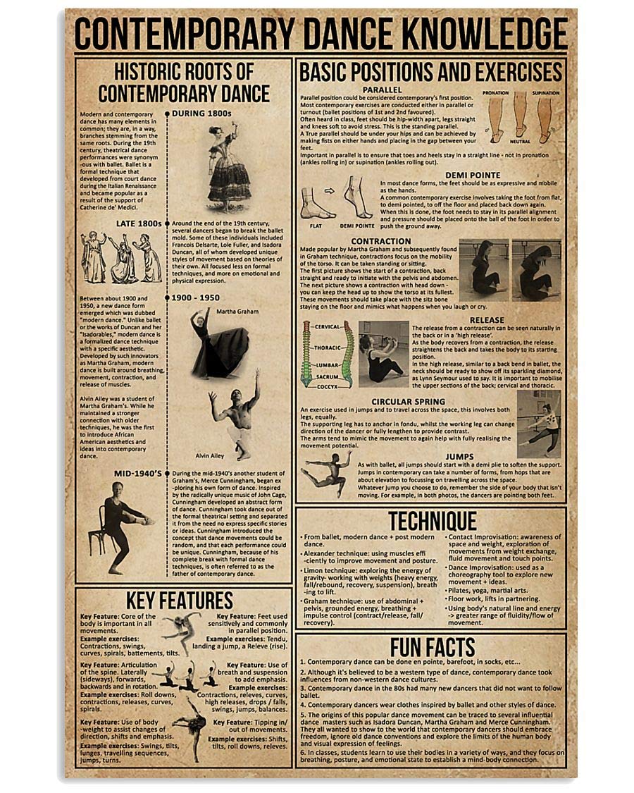 JIUFOTK Contemporary Dance Guide Metal Sign - 8x12 Inches Basic Dance Knowledge Poster for Wall Decor, Perfect for Dance Lovers' Home, Studio, or Classroom