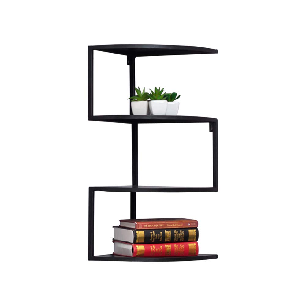 Feifei Wrought Iron Wall Mounted Bookshelf - Black Corner Shelf for Living Room, Bedroom & Office - 65cm Space-Saving Storage Rack - Perfect for Books, Plants & Decorative Items