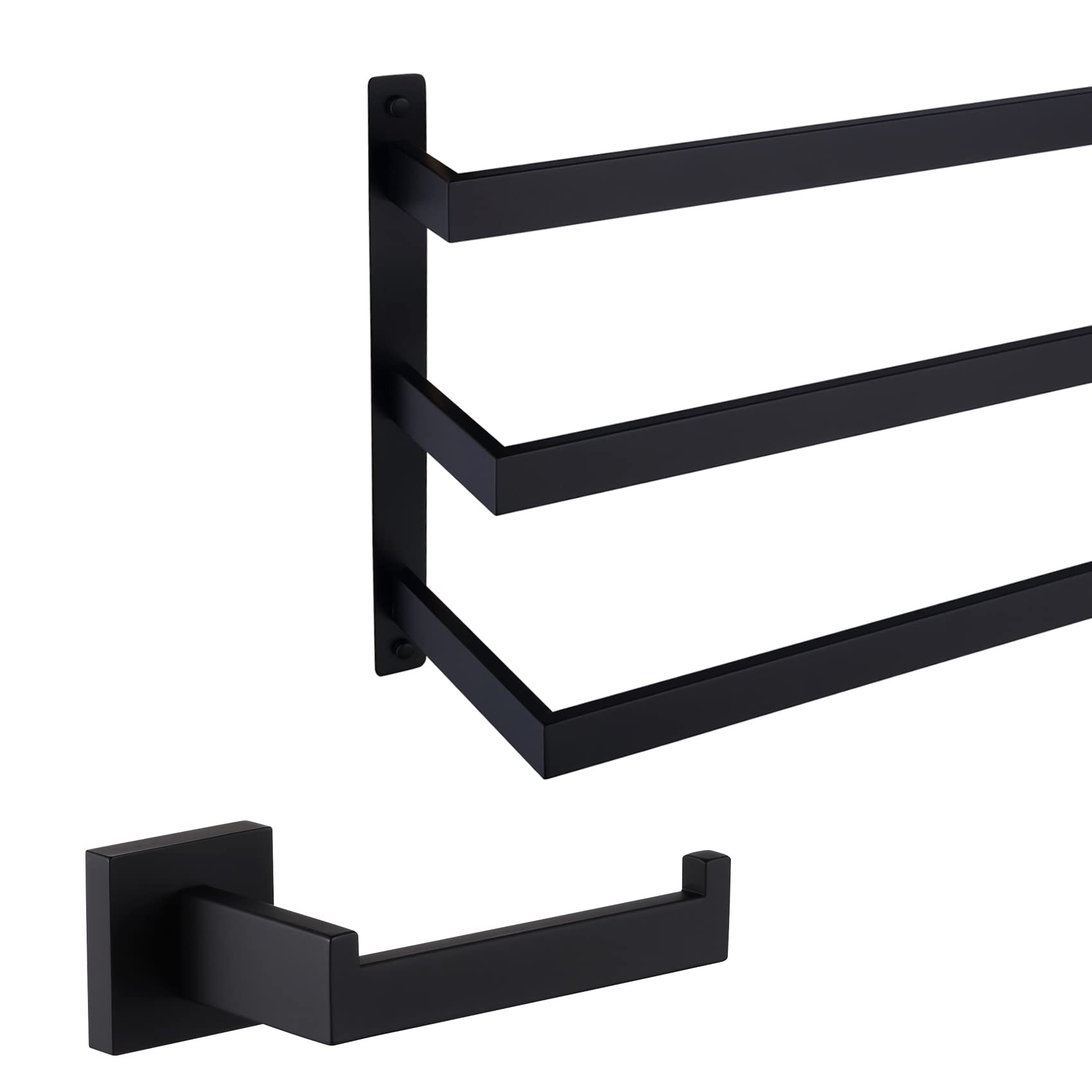 KOKOSIRI 3-Tier Ladder Bathroom Towel Bar & Toilet Paper Holder Set - Matte Black Space-Saving Organizer for Bathroom, Toilet, and Guest Room Storage (B5006BK-L24+B2003BK)