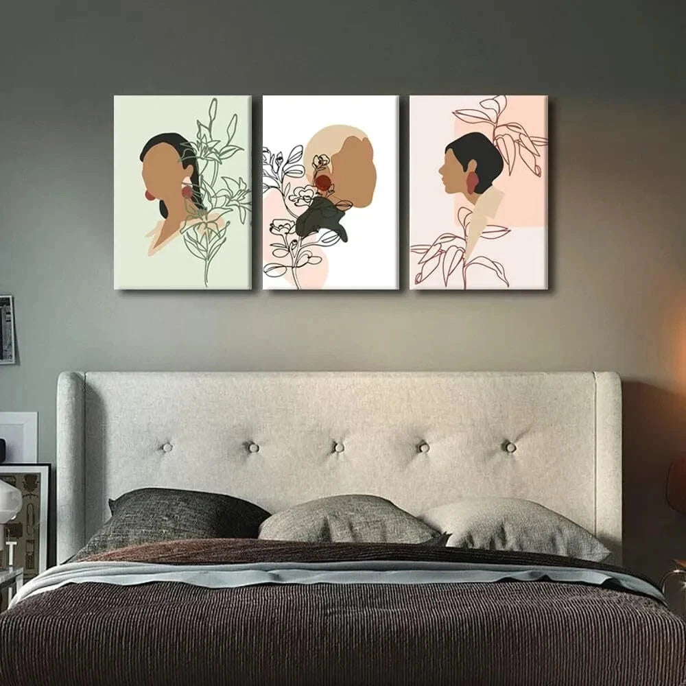 3-Piece Abstract African American Black Metal Wall Art Prints - Ready to Hang Modern Home Decor for Living Room, Bedroom & Office