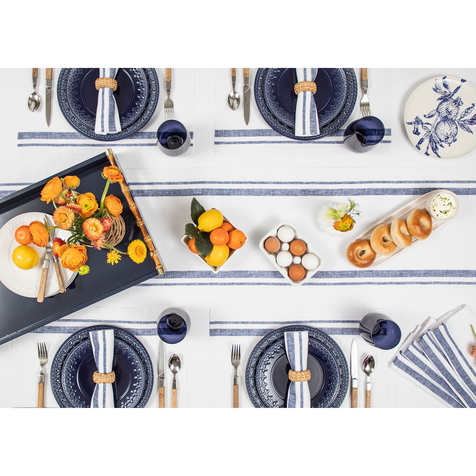 French Striped Cotton Napkins - Premium 12-Pack for Dining, Parties & Home Decor - Elegant Table Setting Accessories
